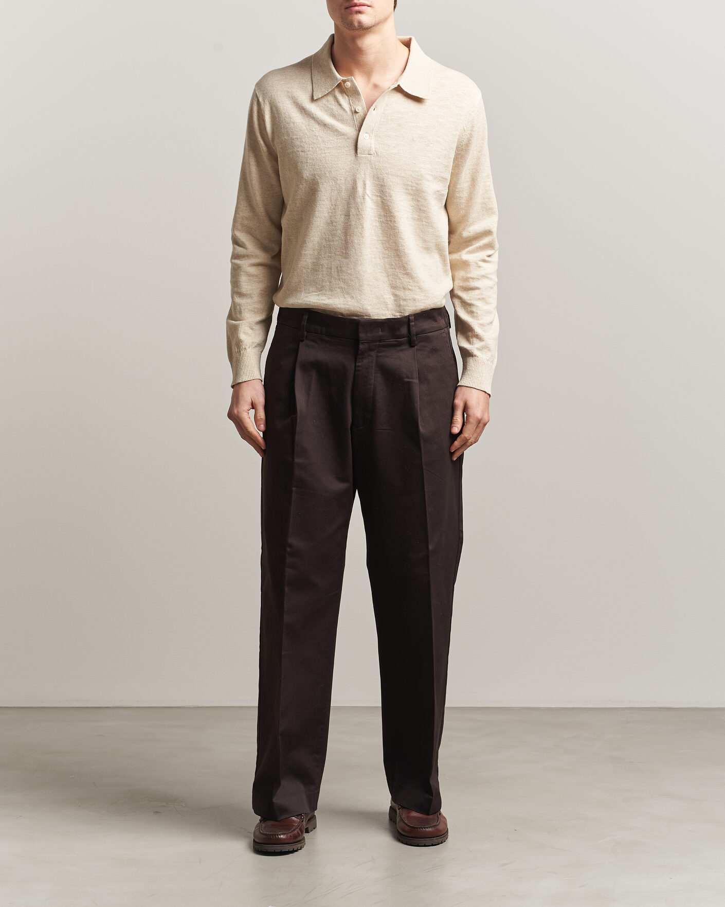Men | Sweaters & Knitwear | GANT | Cotton/Linen Slub Knitted Polo Seed Melange