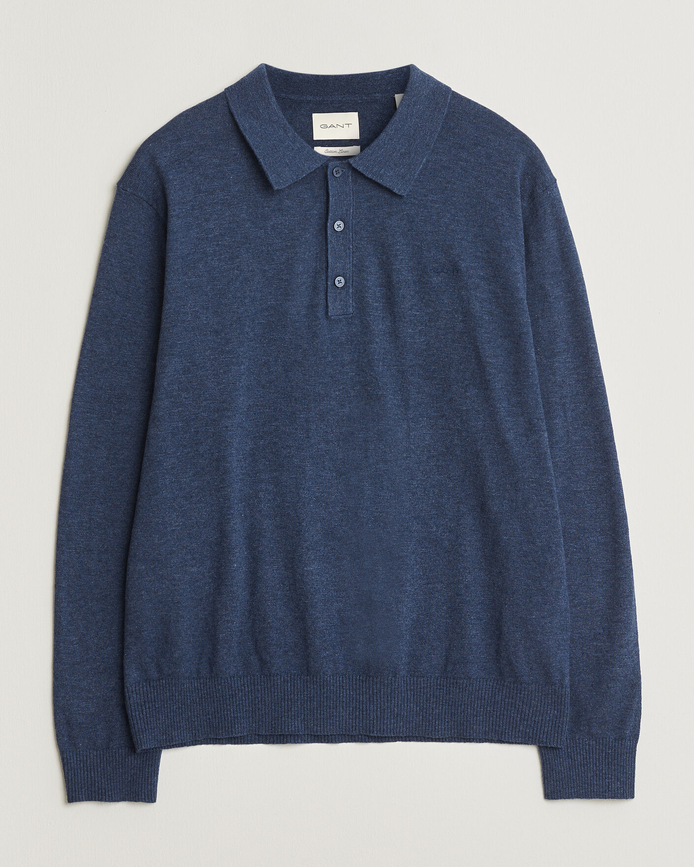 Men | Sweaters & Knitwear | GANT | Cotton/Linen Slub Knitted Polo Dark Indigo Melange