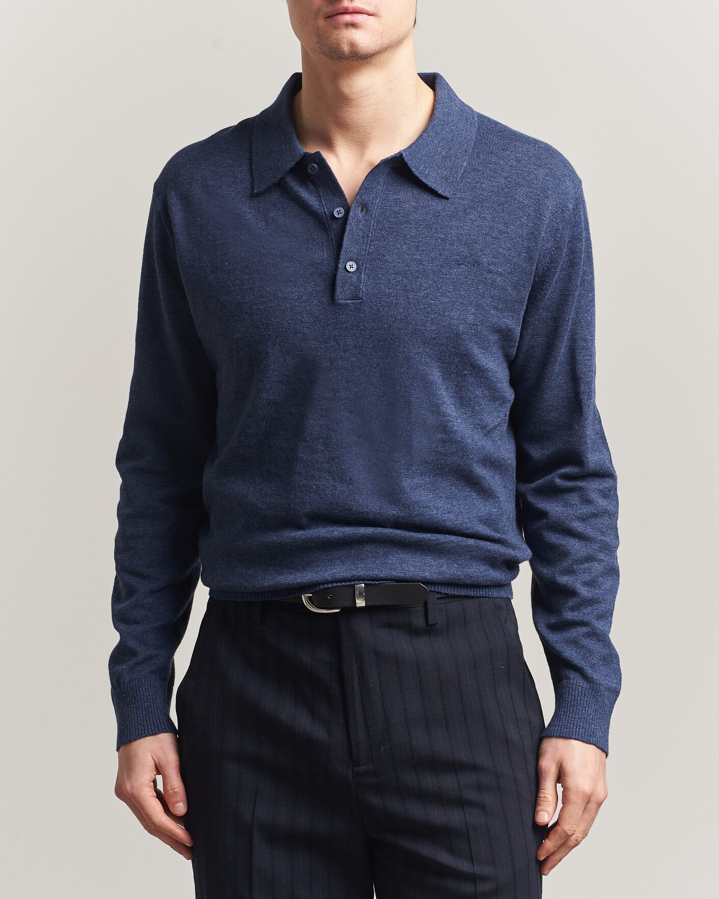 Men | Sweaters & Knitwear | Gant | Cotton/Linen Slub Knitted Polo Dark Indigo Melange