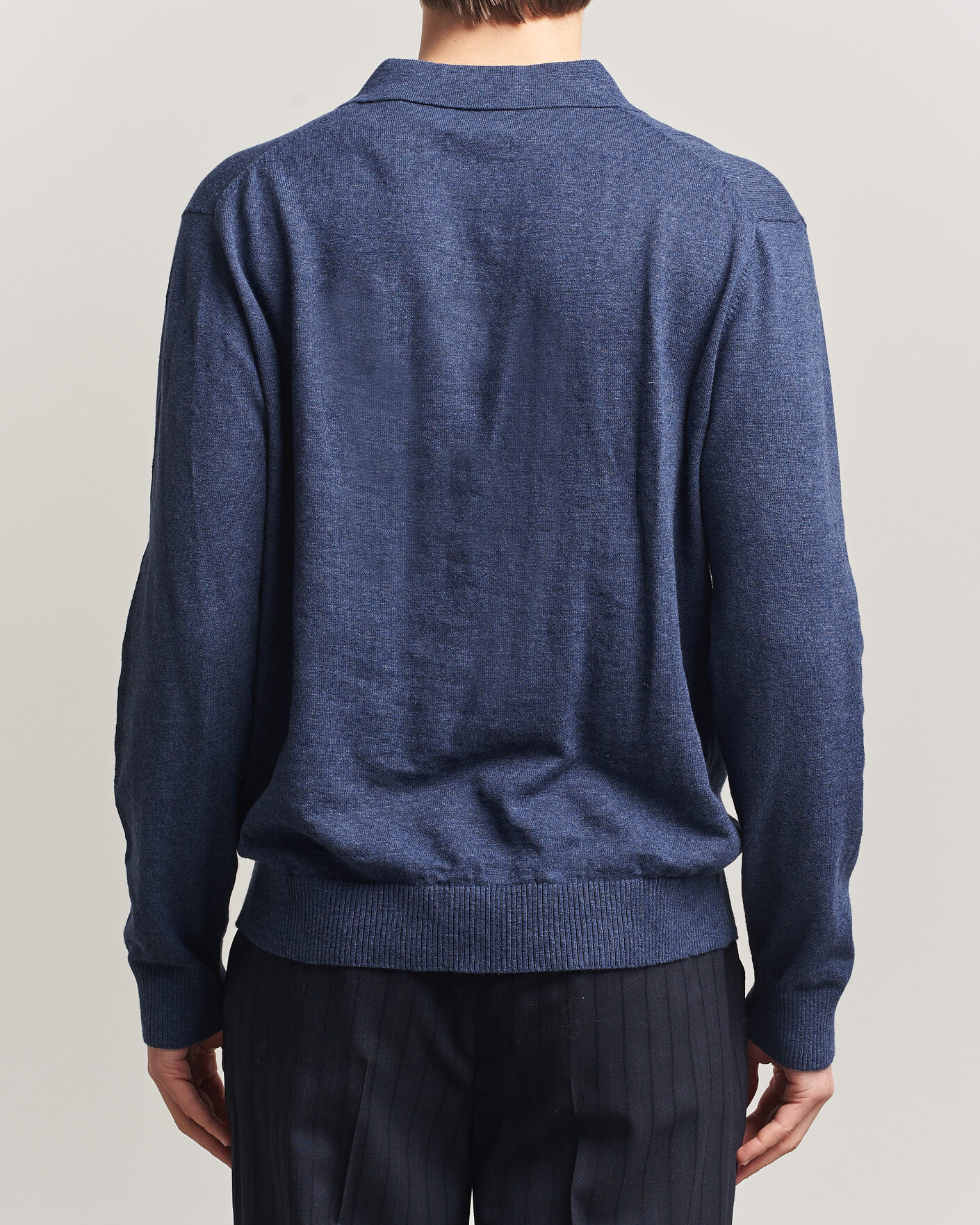 Men | Sweaters & Knitwear | GANT | Cotton/Linen Slub Knitted Polo Dark Indigo Melange