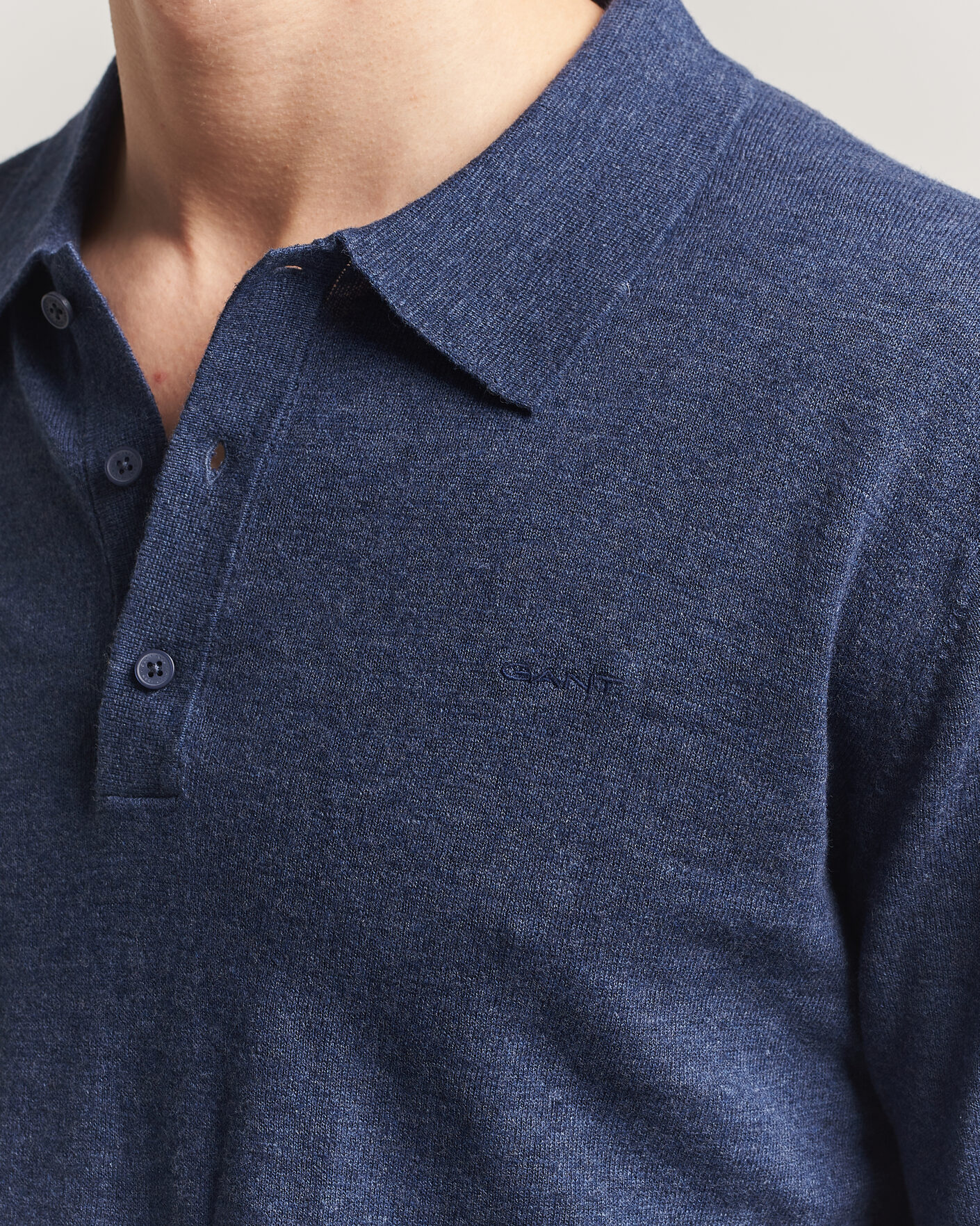 Men | Sweaters & Knitwear | GANT | Cotton/Linen Slub Knitted Polo Dark Indigo Melange