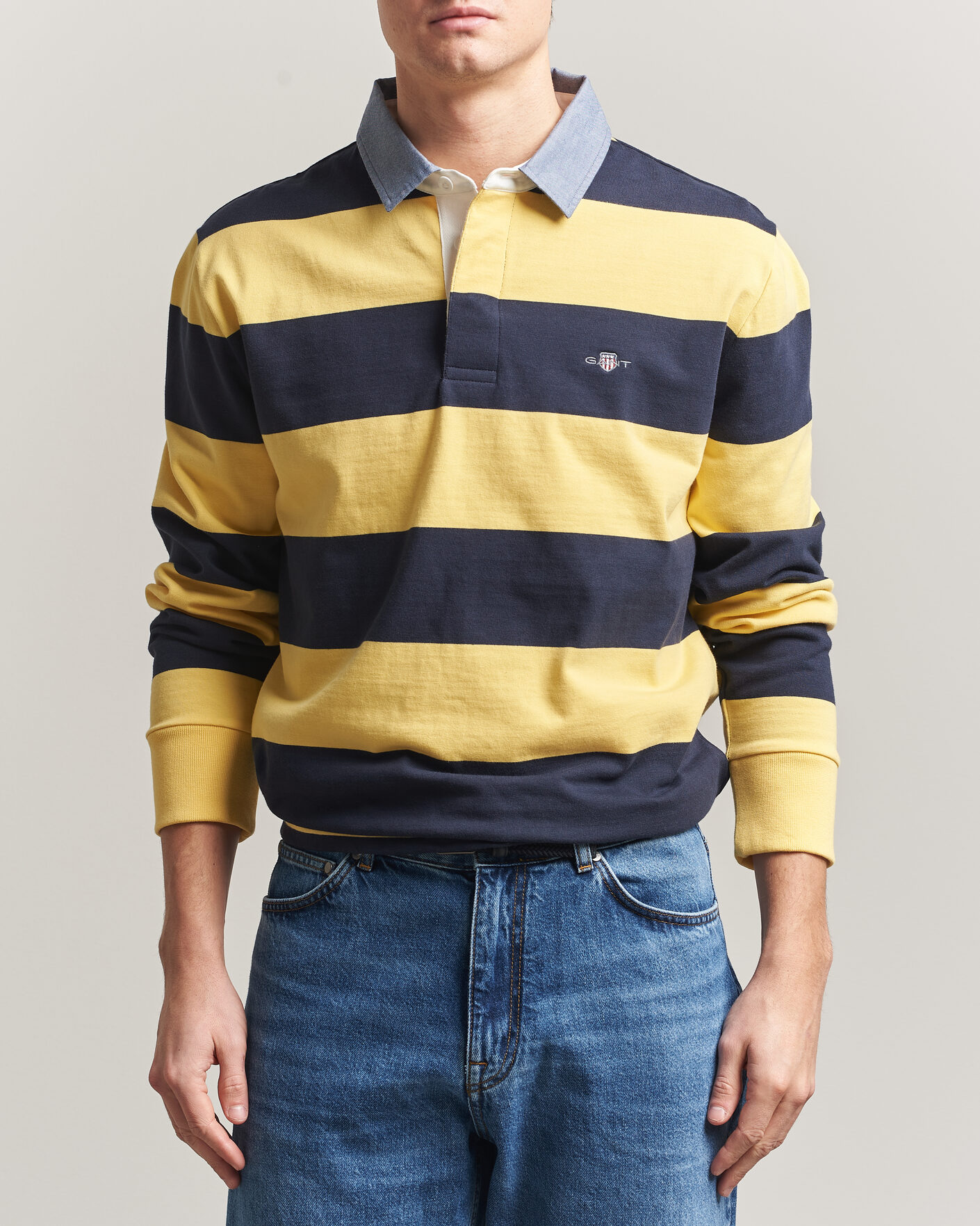 Men | Sweaters & Knitwear | GANT | Chambray Striped Heavy Rugger Banana Yellow
