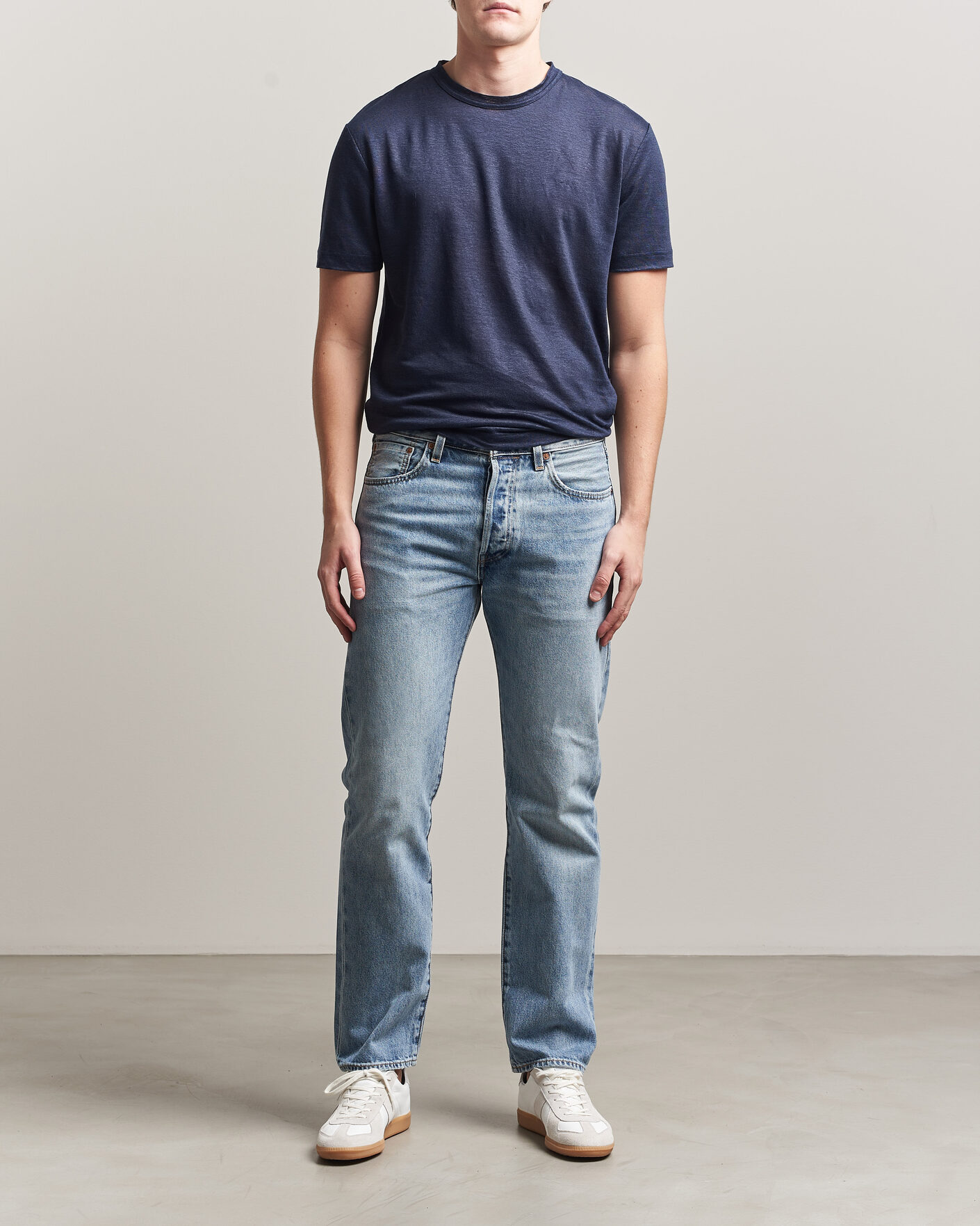 Men | T-Shirts | GANT | Linen T-Shirt Evening Blue