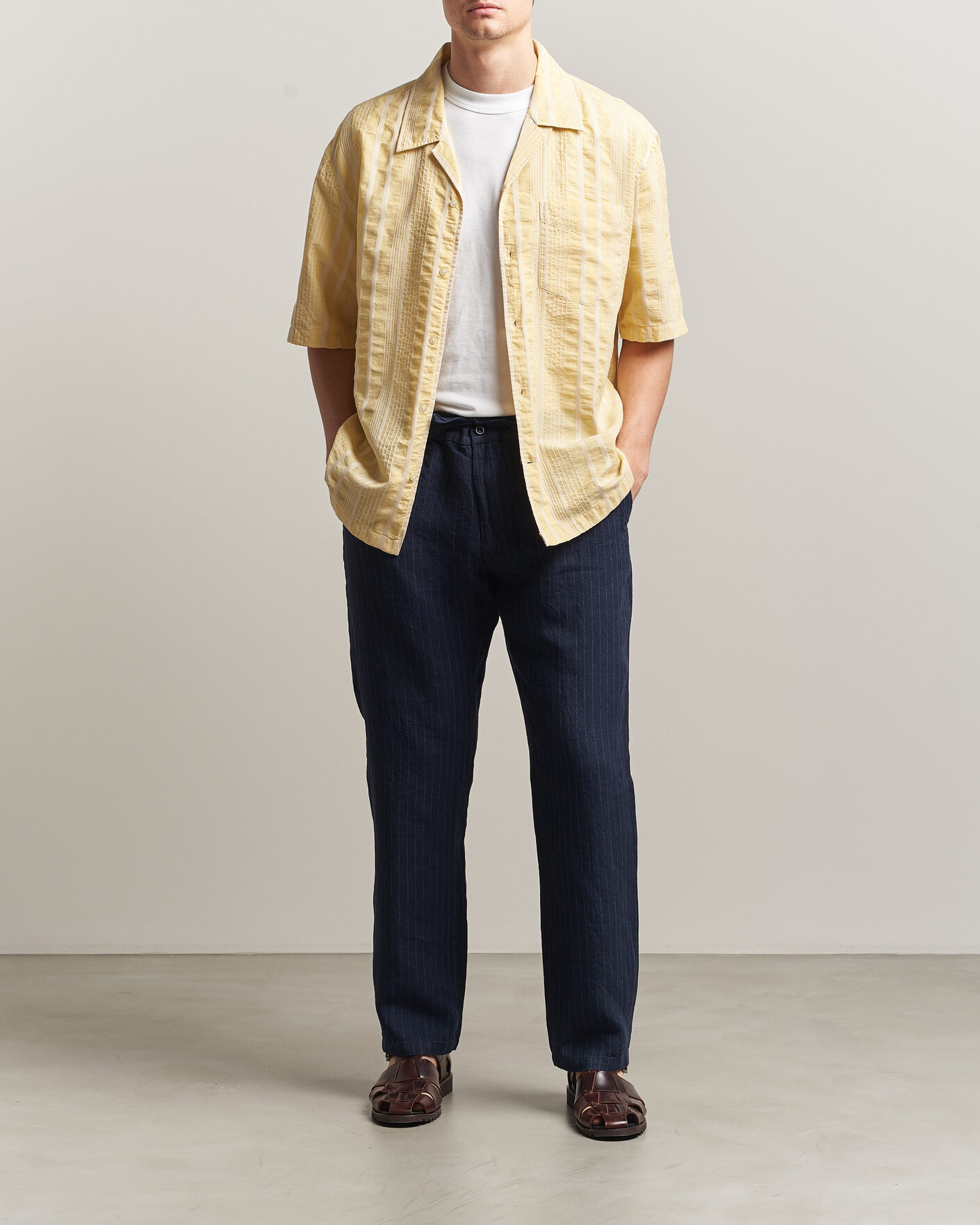 Men | Shirts | Gant | Relaxed Fit Seersucker Camp Collar Shirt Light Mustard Yellow