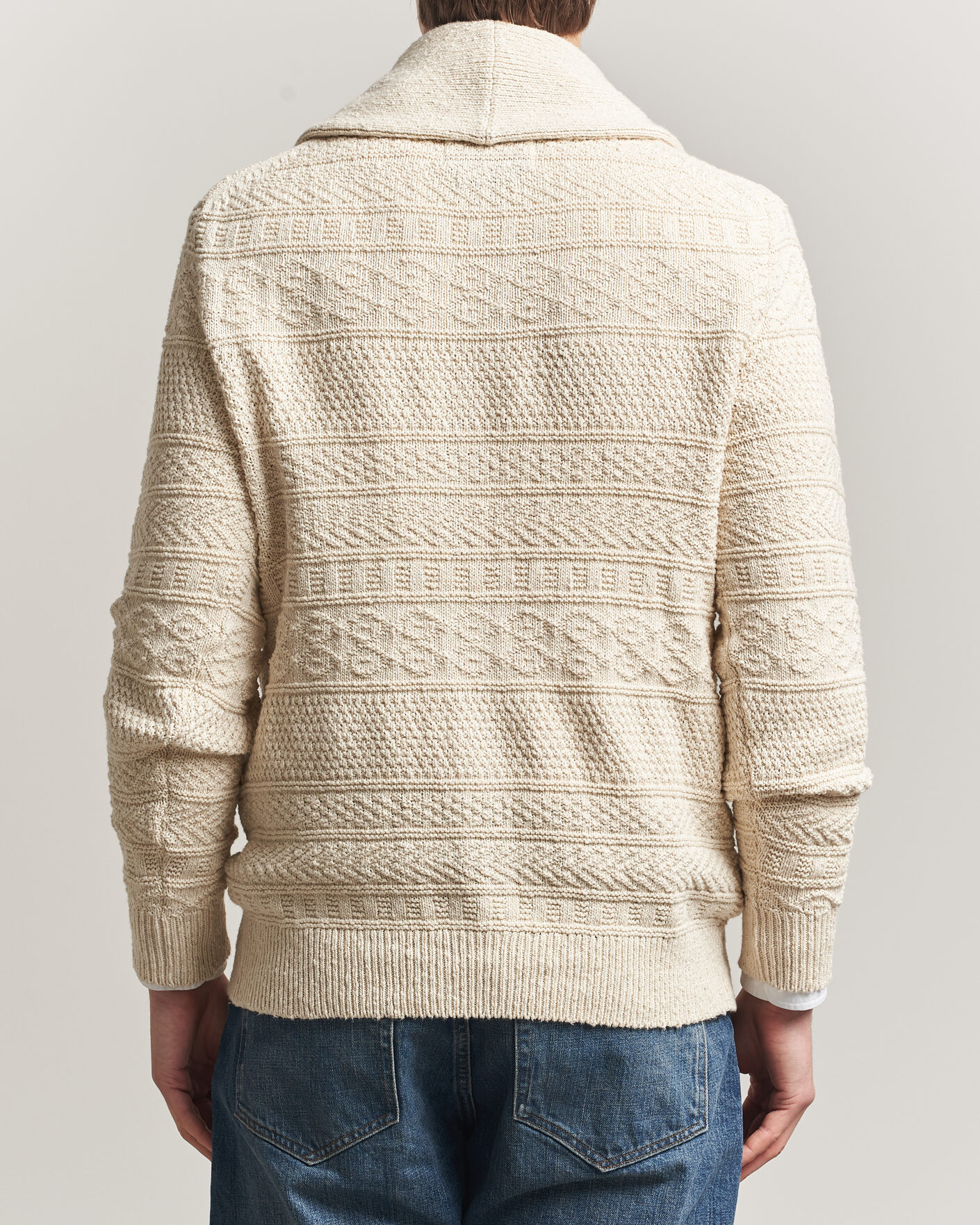 Men | Sweaters & Knitwear | Gant | Cotton/Linen Textured Cardigan Creamed White