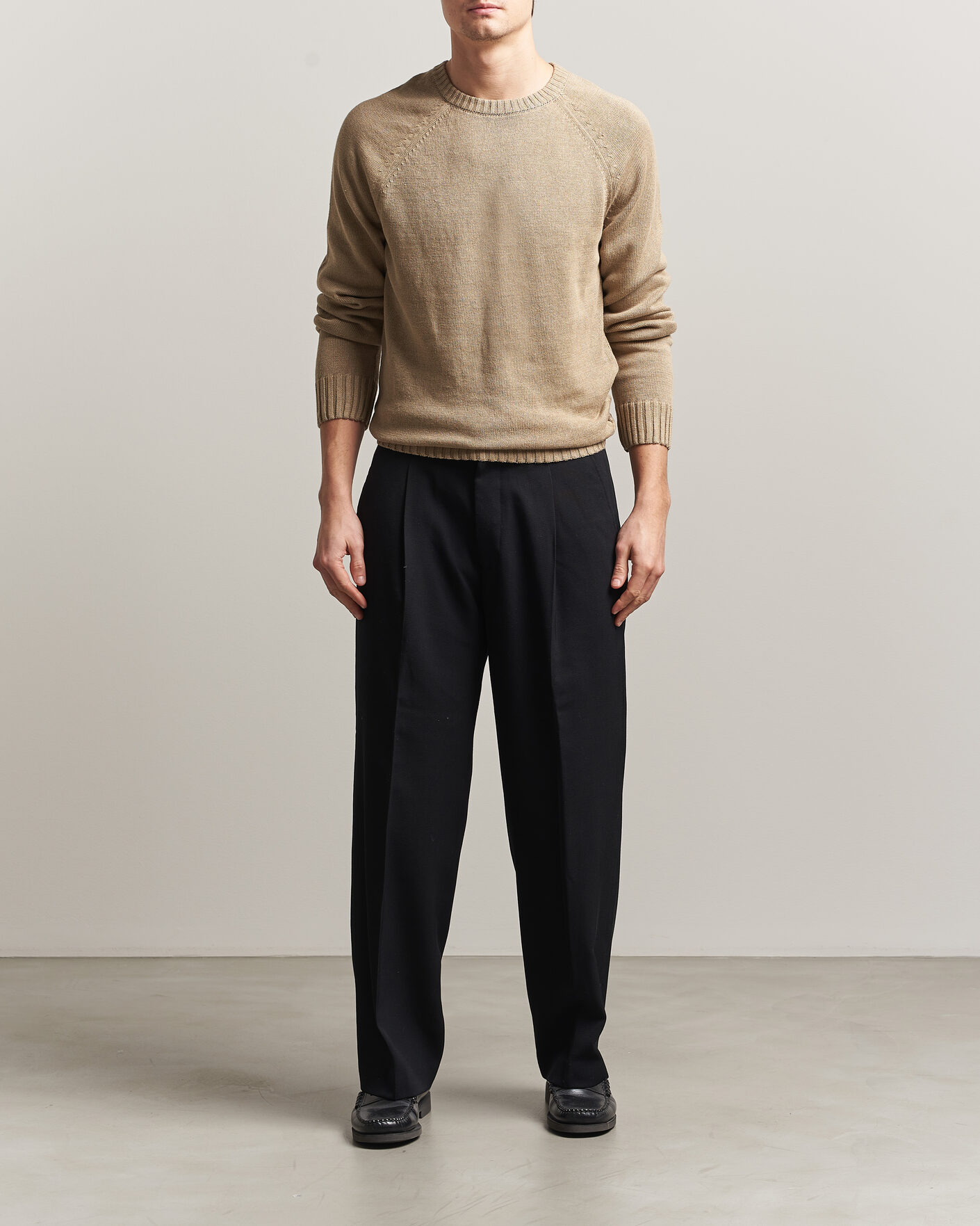 Men | Sweaters & Knitwear | GANT | Linen/Cotton Crew Neck Sweater Dark Khaki