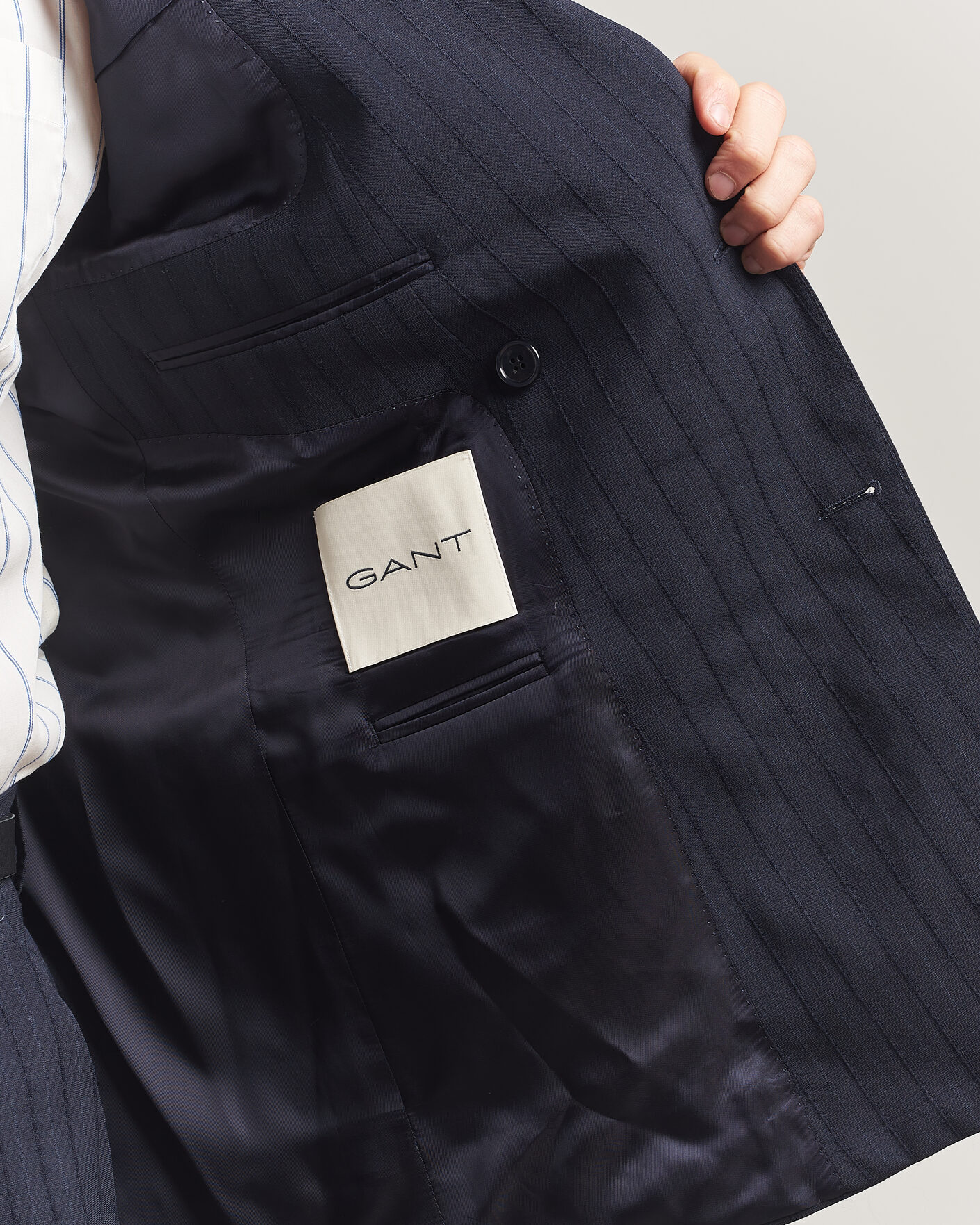 Men | Blazers | Gant | Tonal Pinstriped Suit Blazer Evening Blue