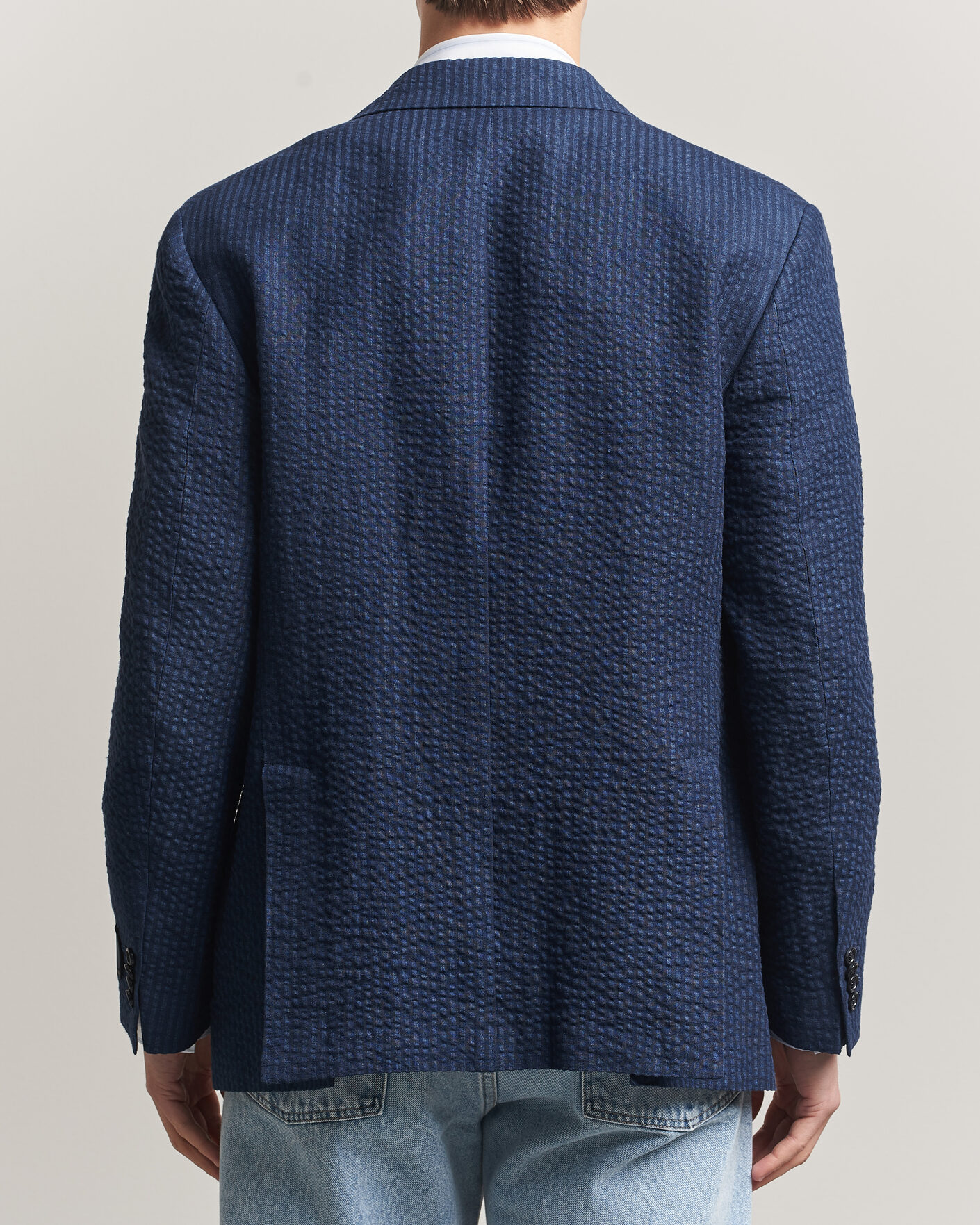 Men | Blazers | Gant | Linen Indigo Seersucker Blazer Bid Blue