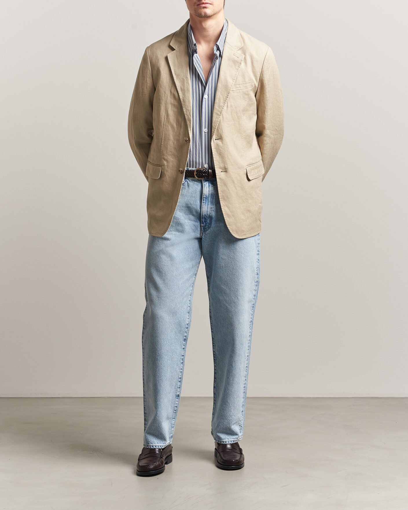 Men | Blazers | GANT | Garment Dyed Linen Blazer Oat Beige