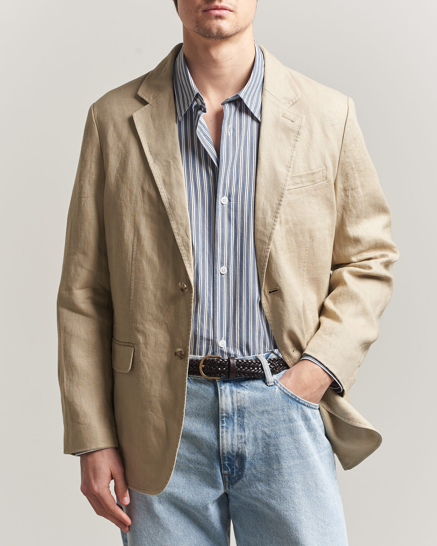 Men | Blazers | GANT | Garment Dyed Linen Blazer Oat Beige