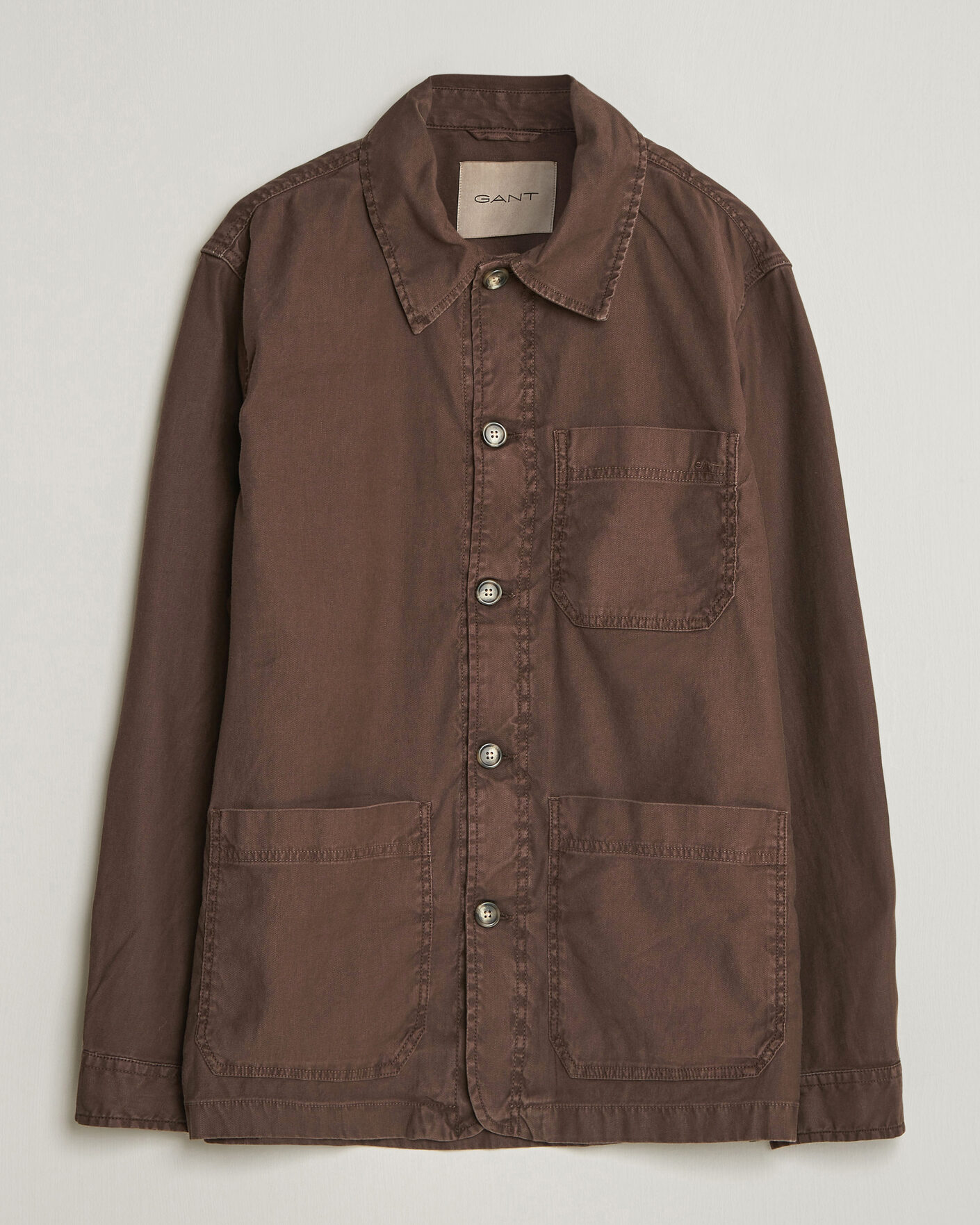 Men | Shirts | Gant | Regular Fit Cotton/Linen Overshirt Rich Brown