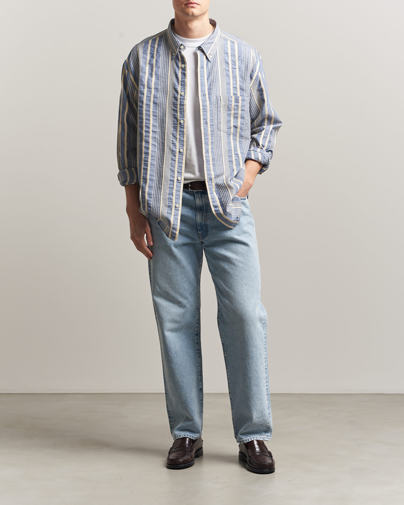 Men | Shirts | Gant | Relaxed Fit Seersucker Striped Shirt Vintage Blue