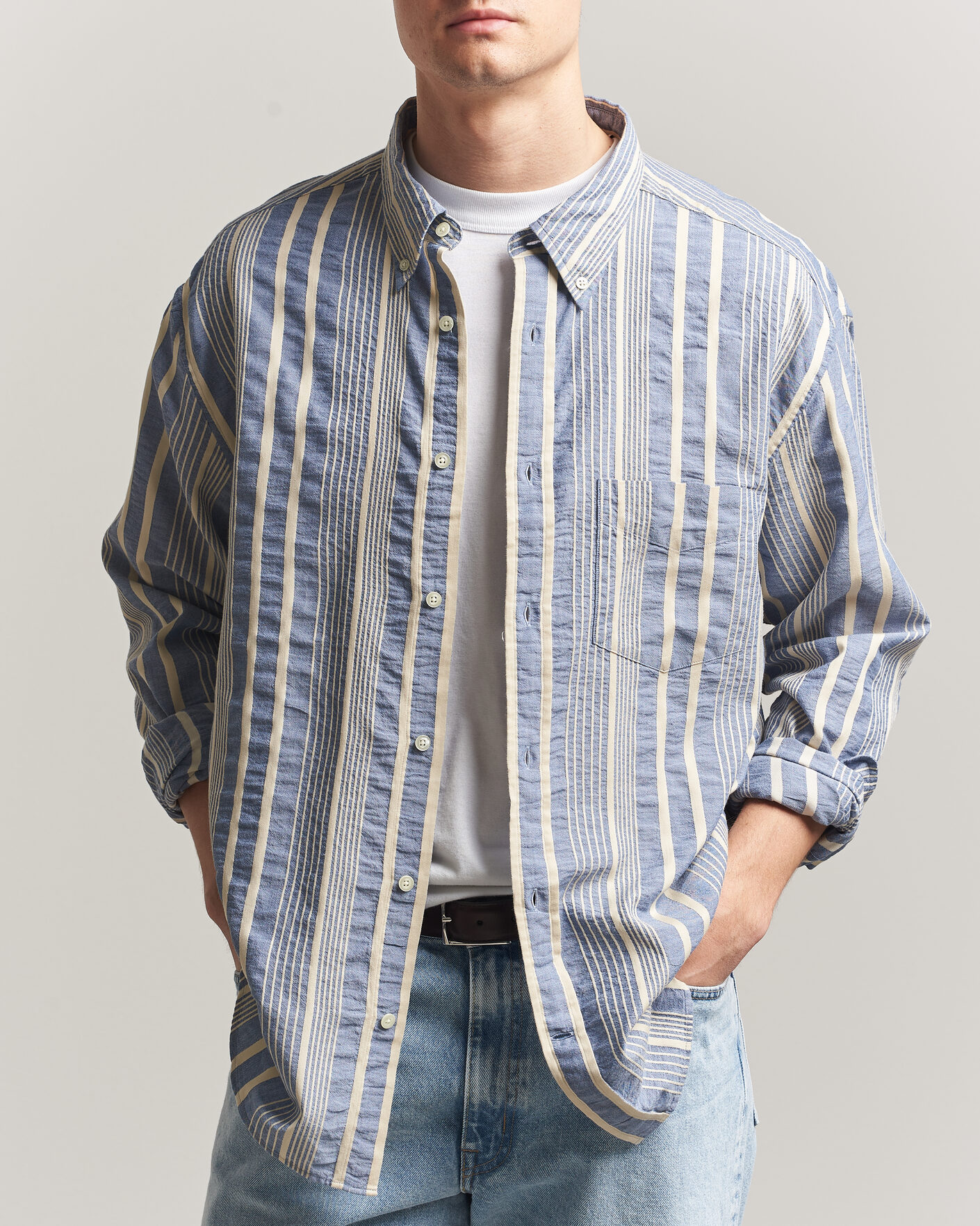 Men | Shirts | Gant | Relaxed Fit Seersucker Striped Shirt Vintage Blue