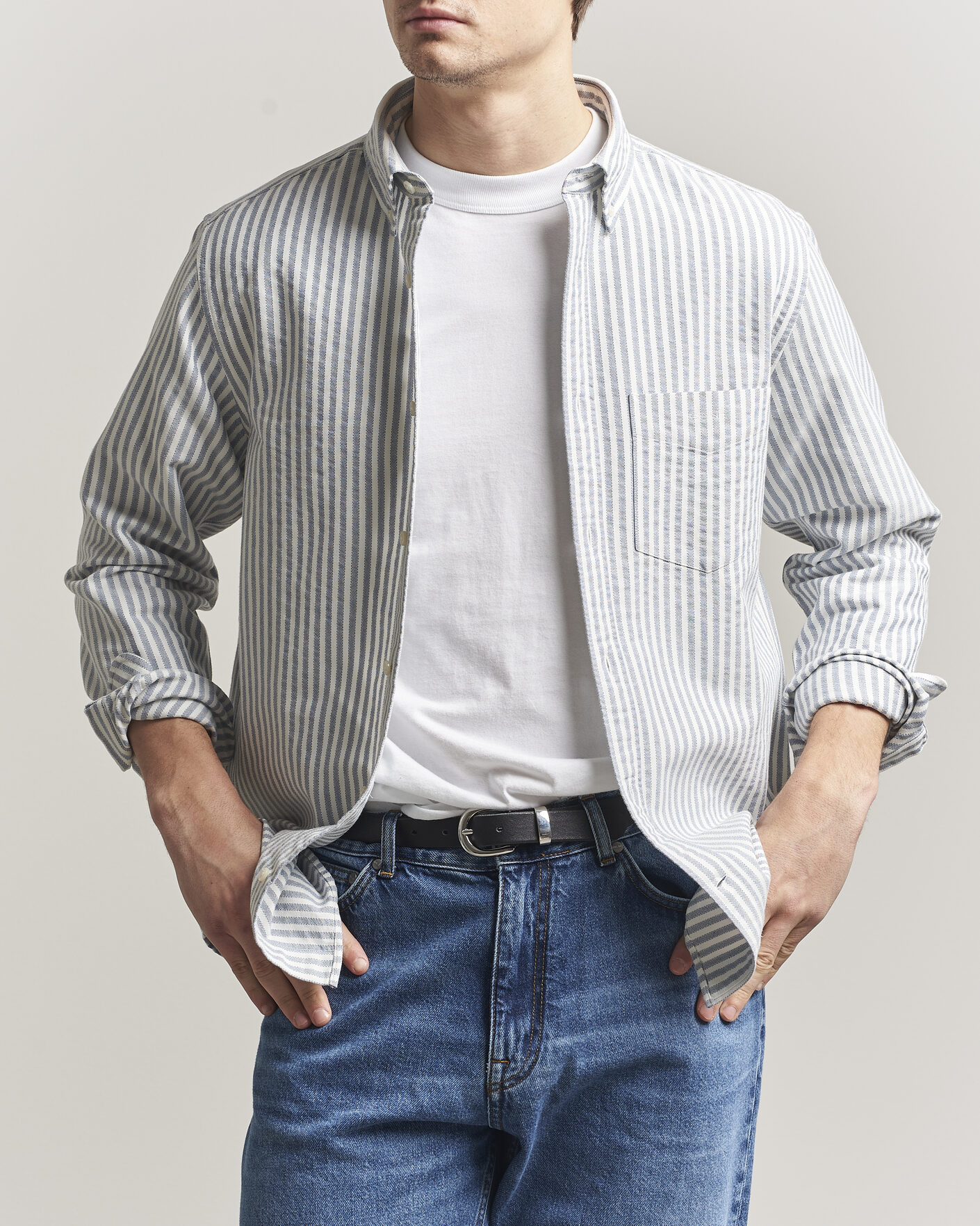 Men | Shirts | Gant | Regular Fit Textured Striped Shirt Vintage Blue
