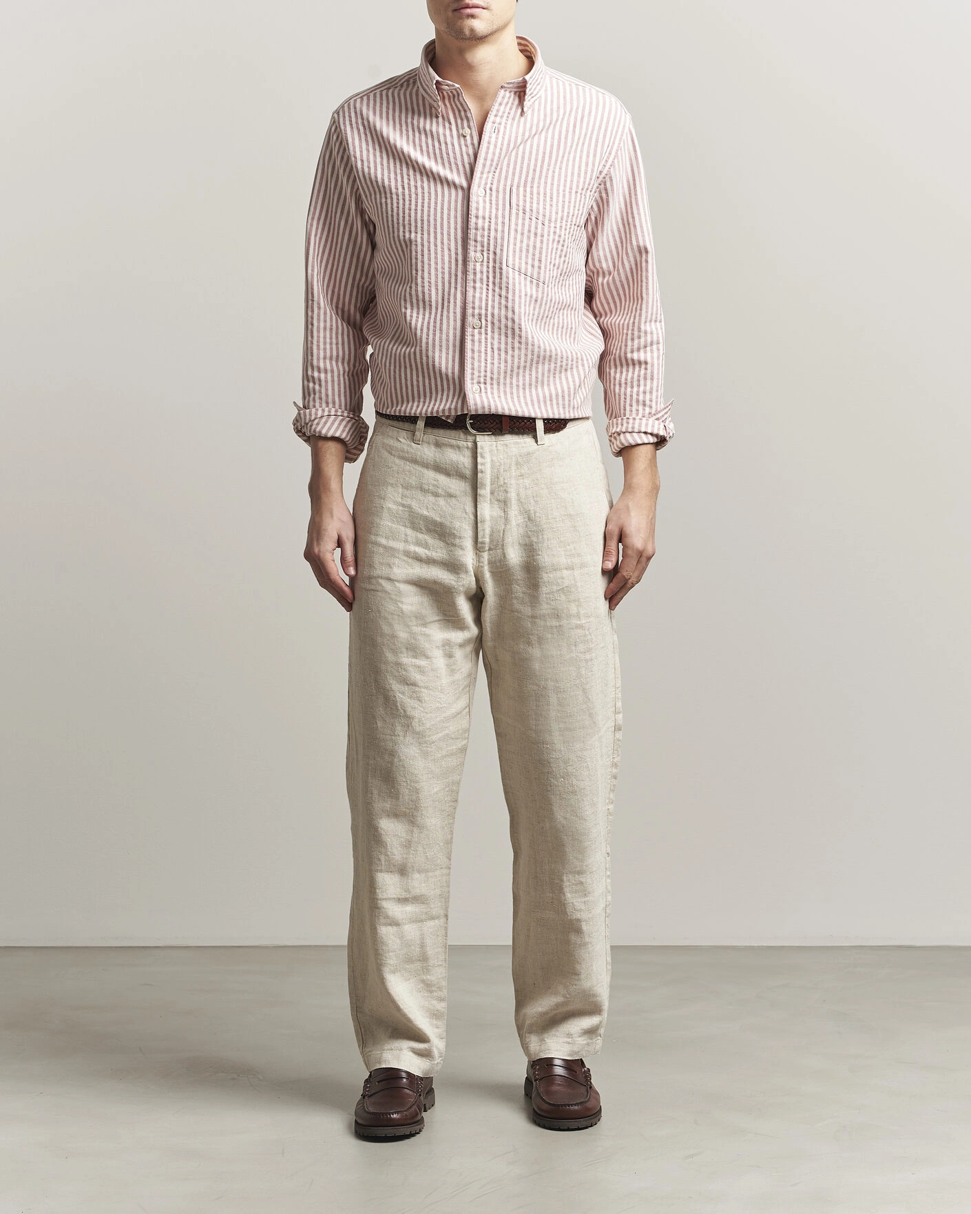 Men | Shirts | GANT | Regular Fit Textured Striped Shirt Rose Red