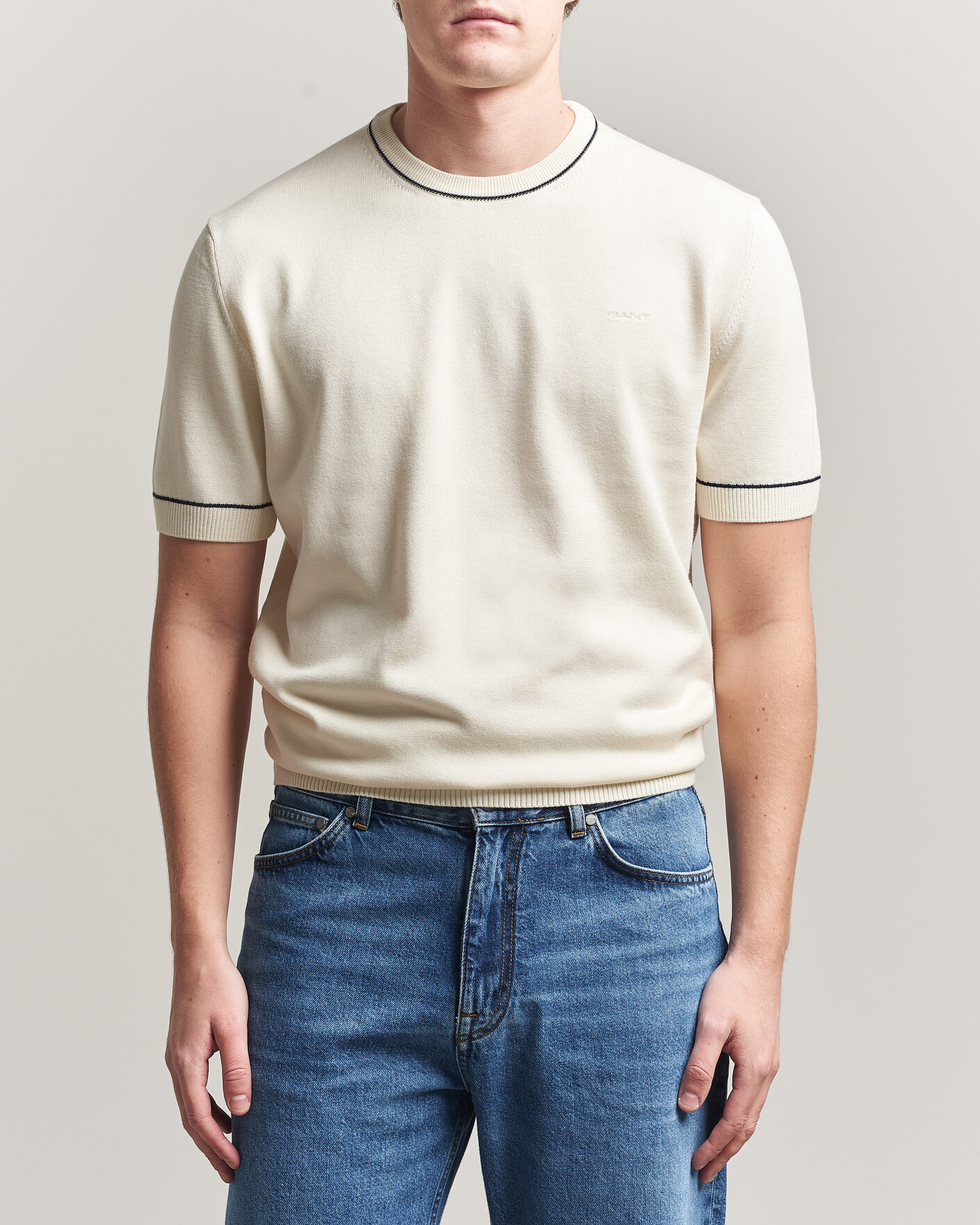 Men | T-Shirts | Gant | Cotton/Model Knitted T-Shirt Cream