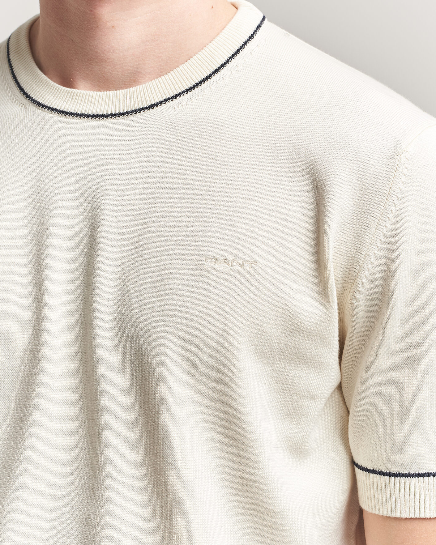 Men | T-Shirts | GANT | Cotton/Model Knitted T-Shirt Cream