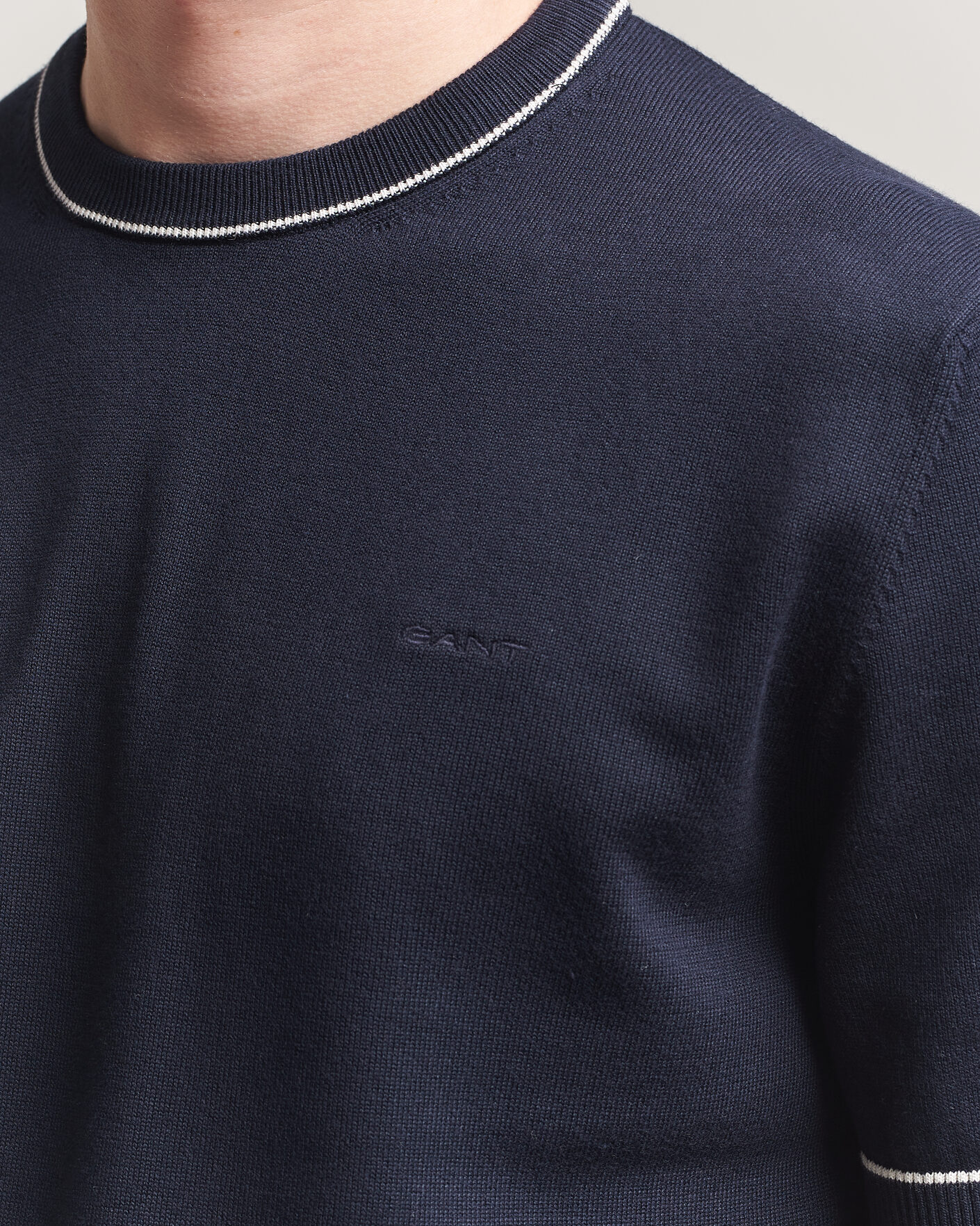 Men | T-Shirts | GANT | Cotton/Model Knitted T-Shirt Evening Blue