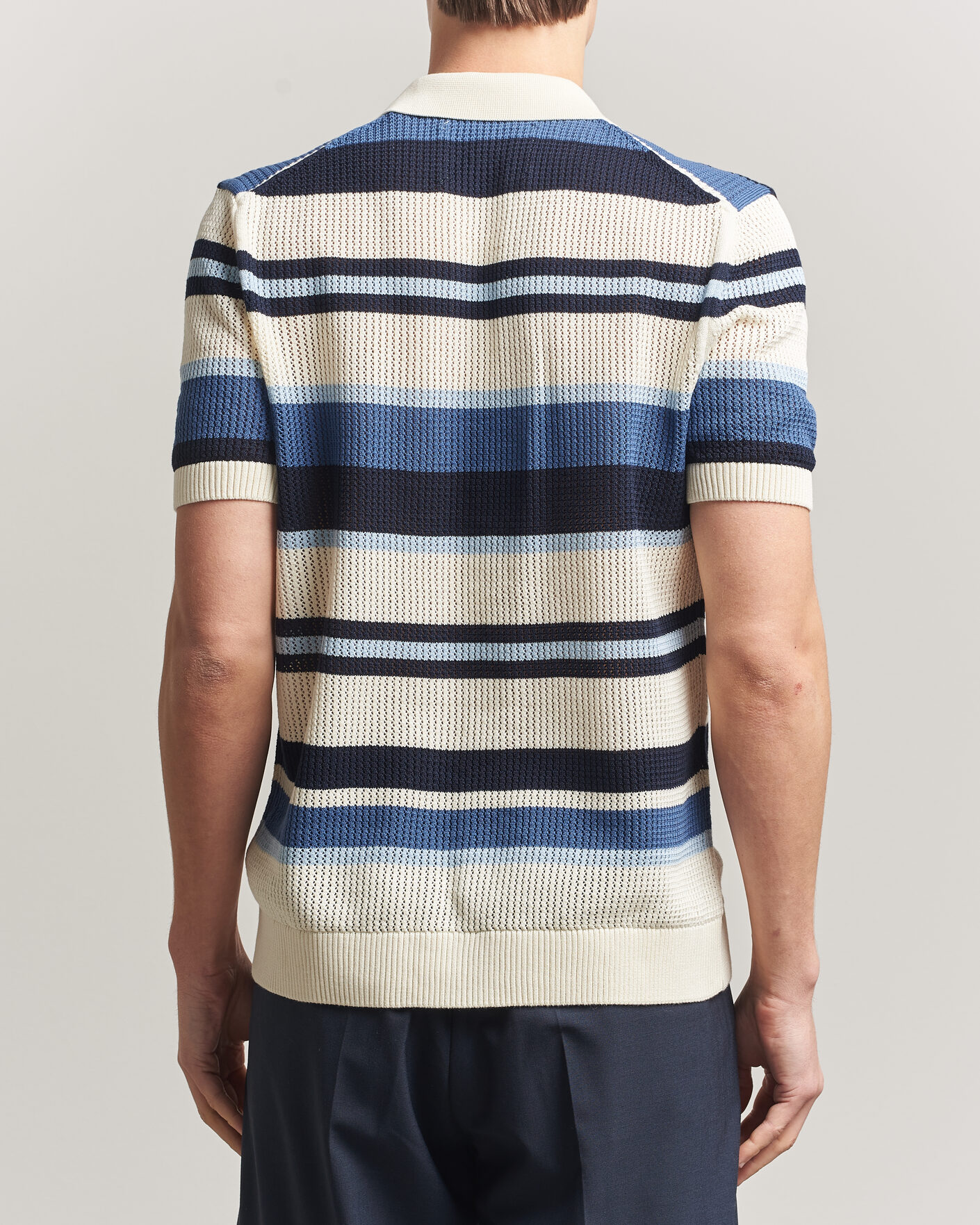 Men | Shirts | Gant | Striped Knitted Short Sleeve Shirt Vintage Blue