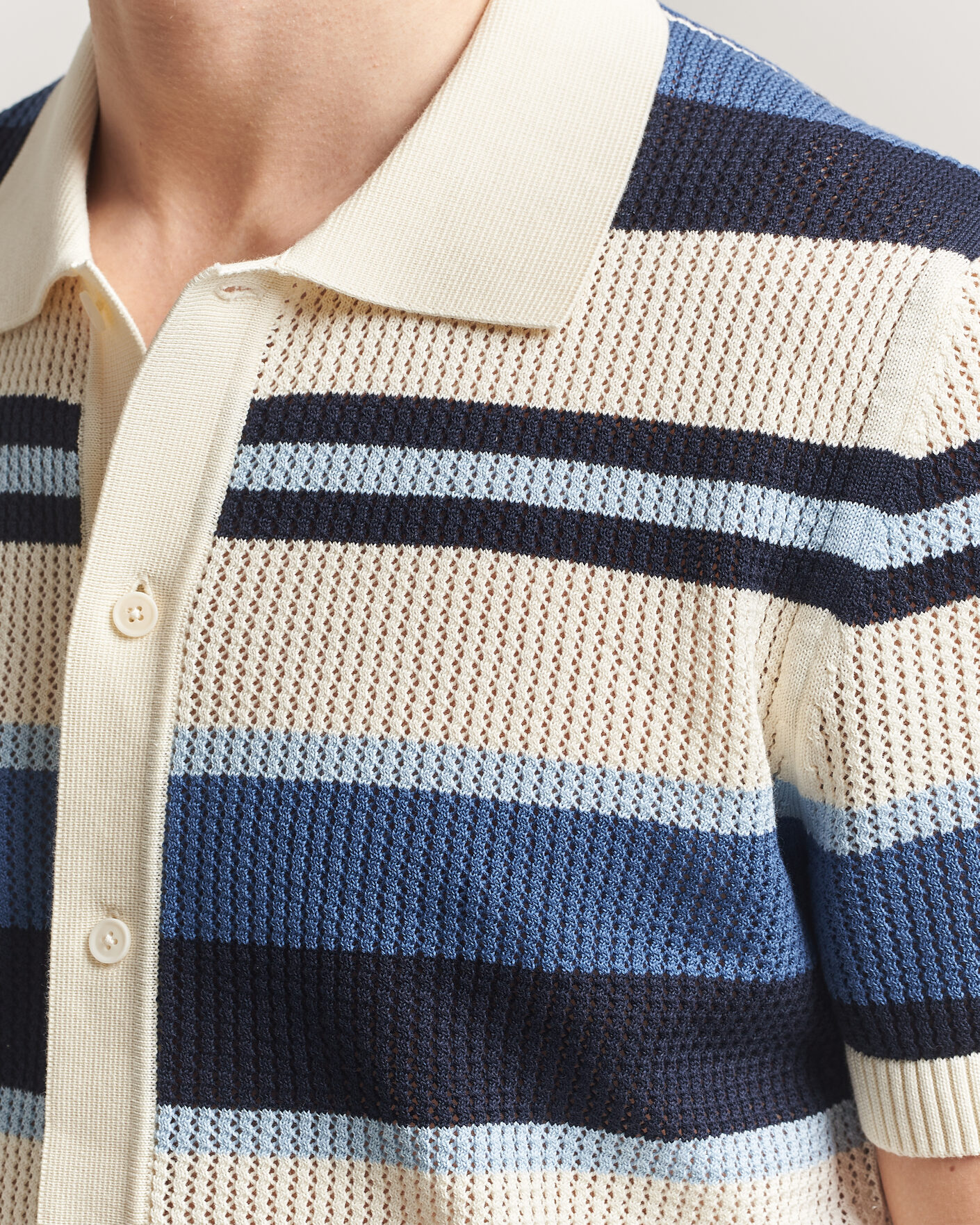 Men | Shirts | Gant | Striped Knitted Short Sleeve Shirt Vintage Blue