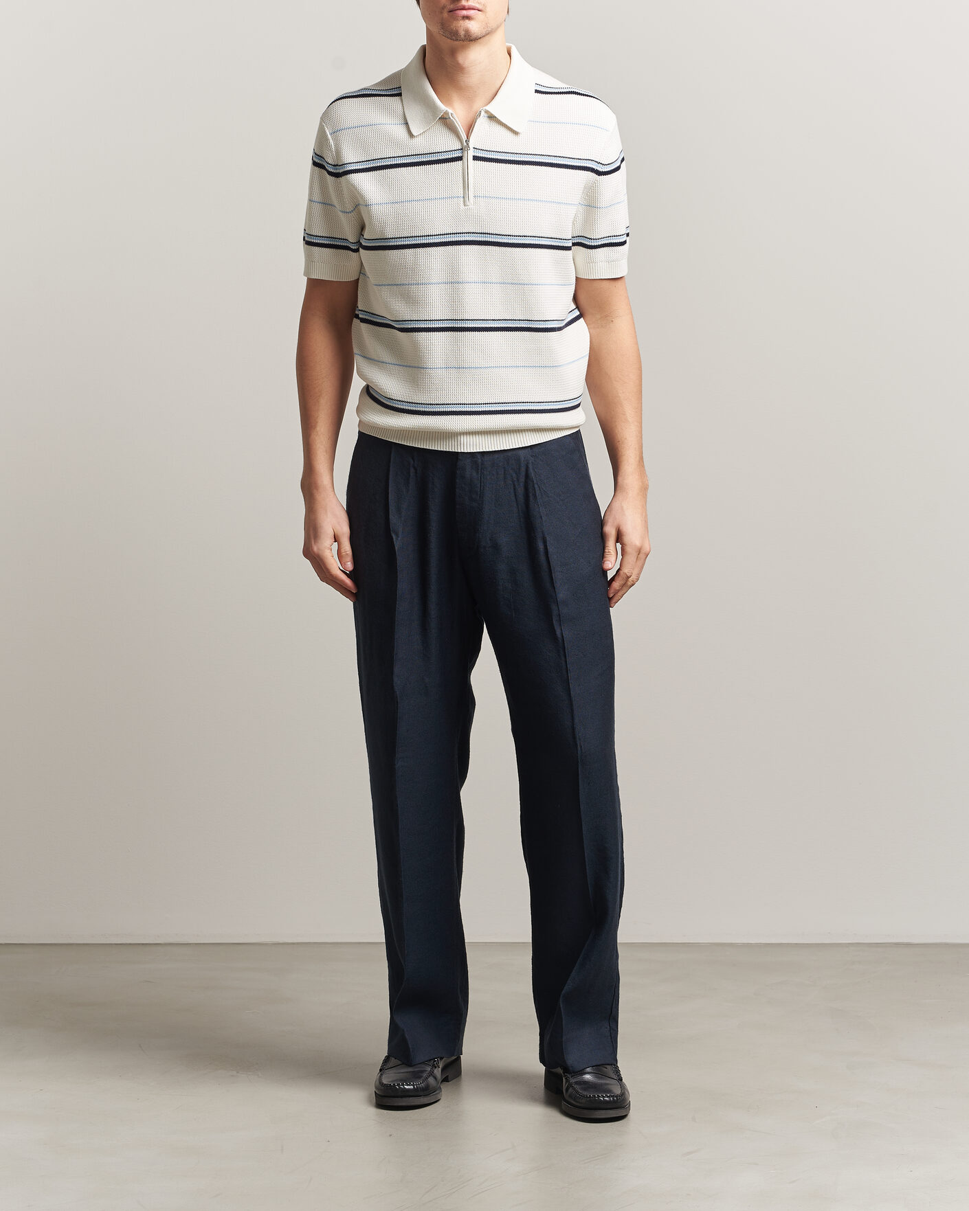 Men | Polo Shirts | GANT | Striped Knitted Polo Eggshell