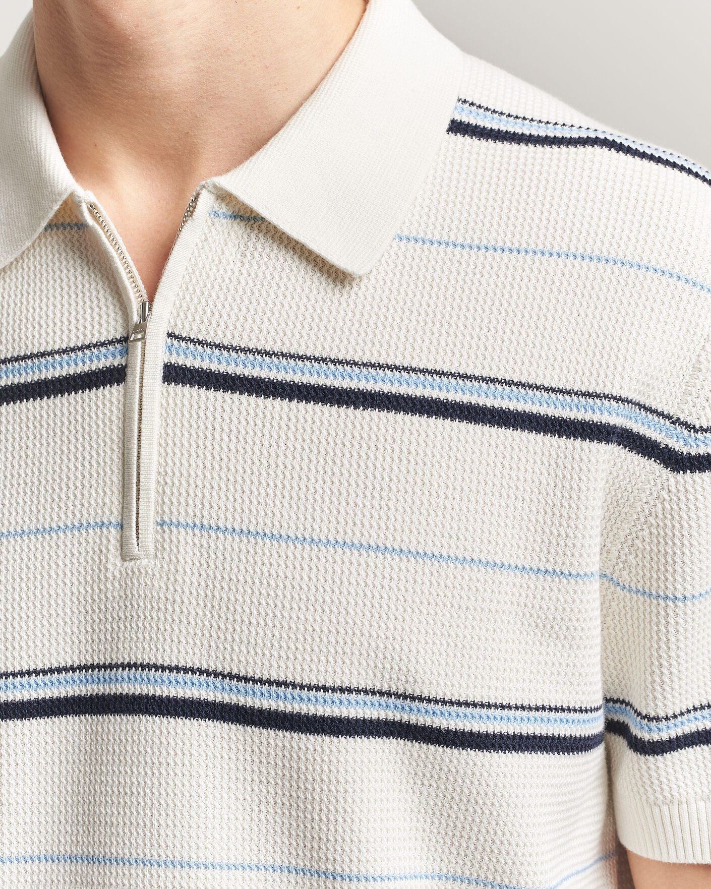Men | Polo Shirts | Gant | Striped Knitted Polo Eggshell