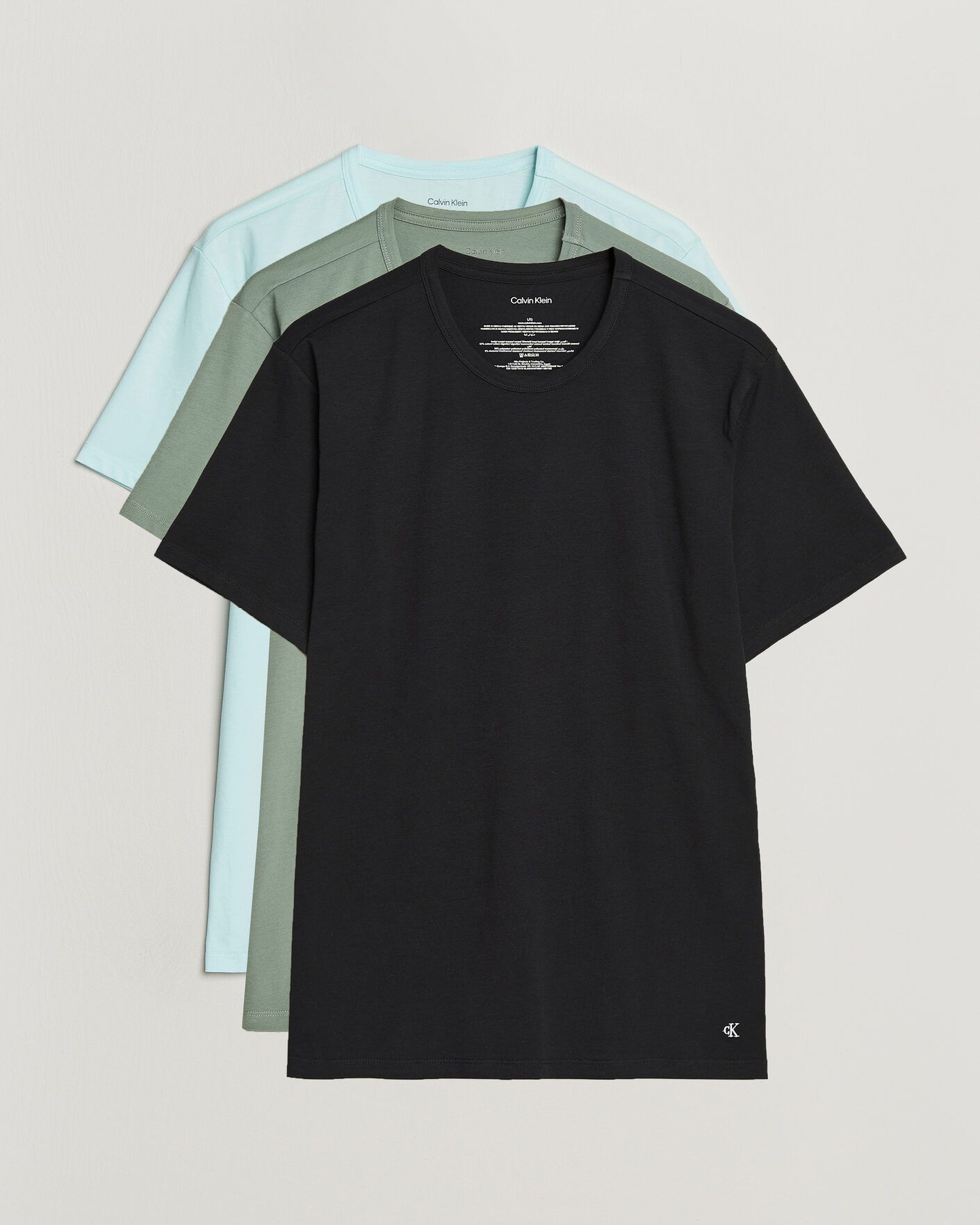 Men | T-Shirts | Calvin Klein | 3-Pack Cotton Stretch Crew Neck T-Shirt Black/Grey/Green