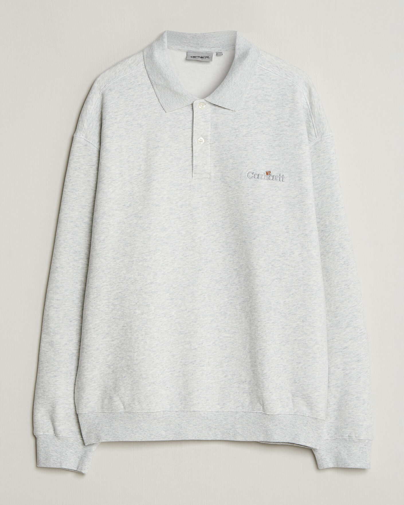 Carhartt WIP WIP Label Polo Sweatshirt Ash Heather at CareOfCarl.com Carhartt WIP WIP Label Polo Sweatshirt Ash Heather at CareOfCarl.com