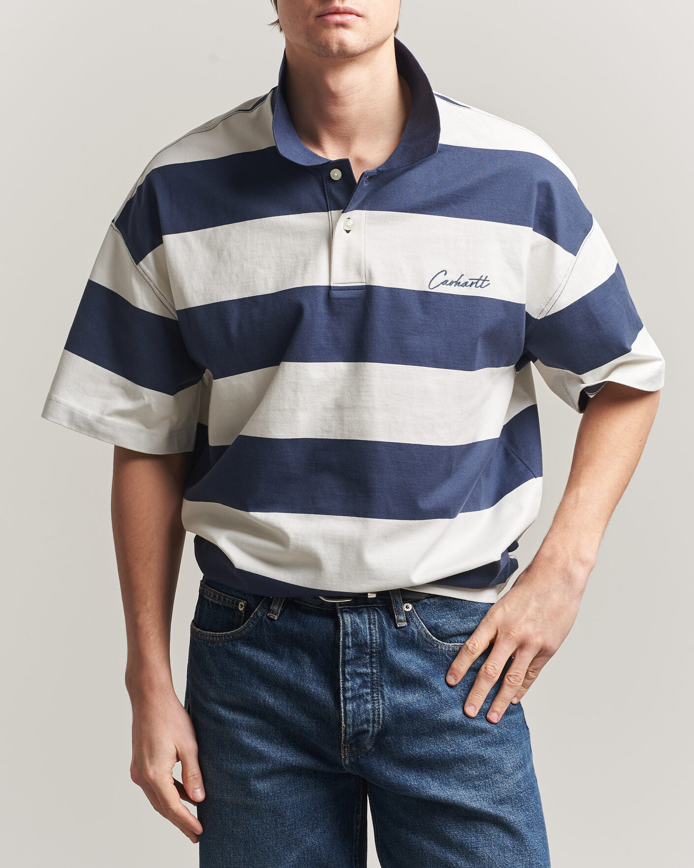Carhartt WIP Delrey Polo Blue Stripe at CareOfCarl.com