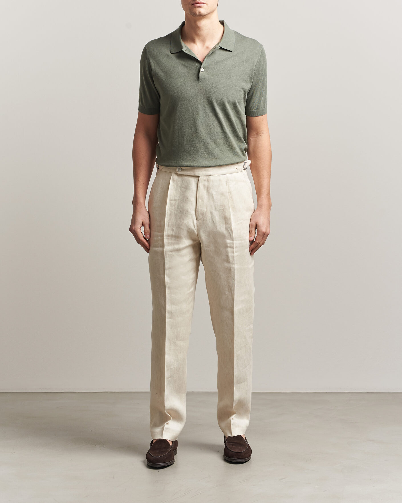 Men | Polo Shirts | Piacenza Cashmere | Short Sleeve Knitted Polo Sage