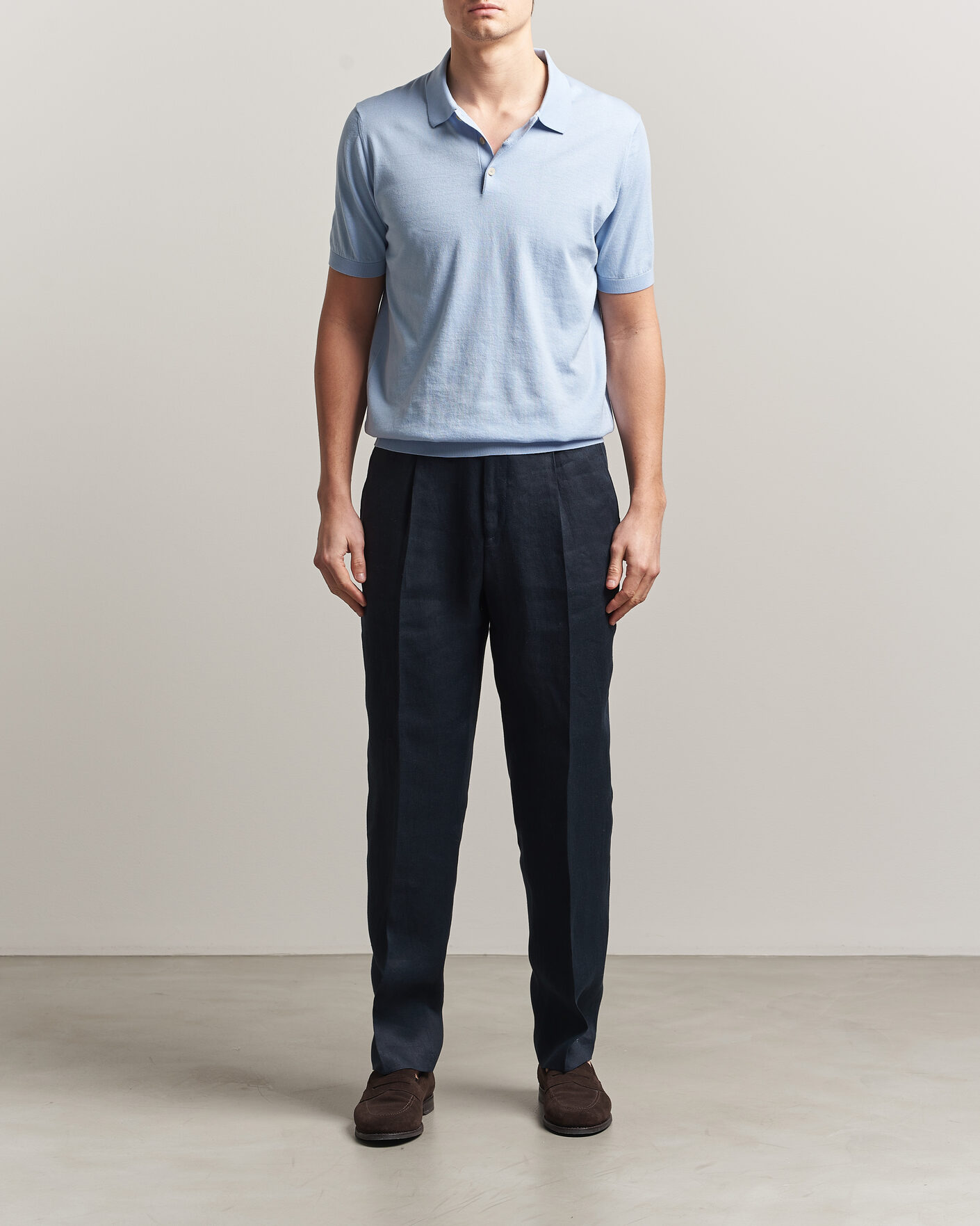 Men | Polo Shirts | Piacenza Cashmere | Short Sleeve Knitted Polo Light Blue