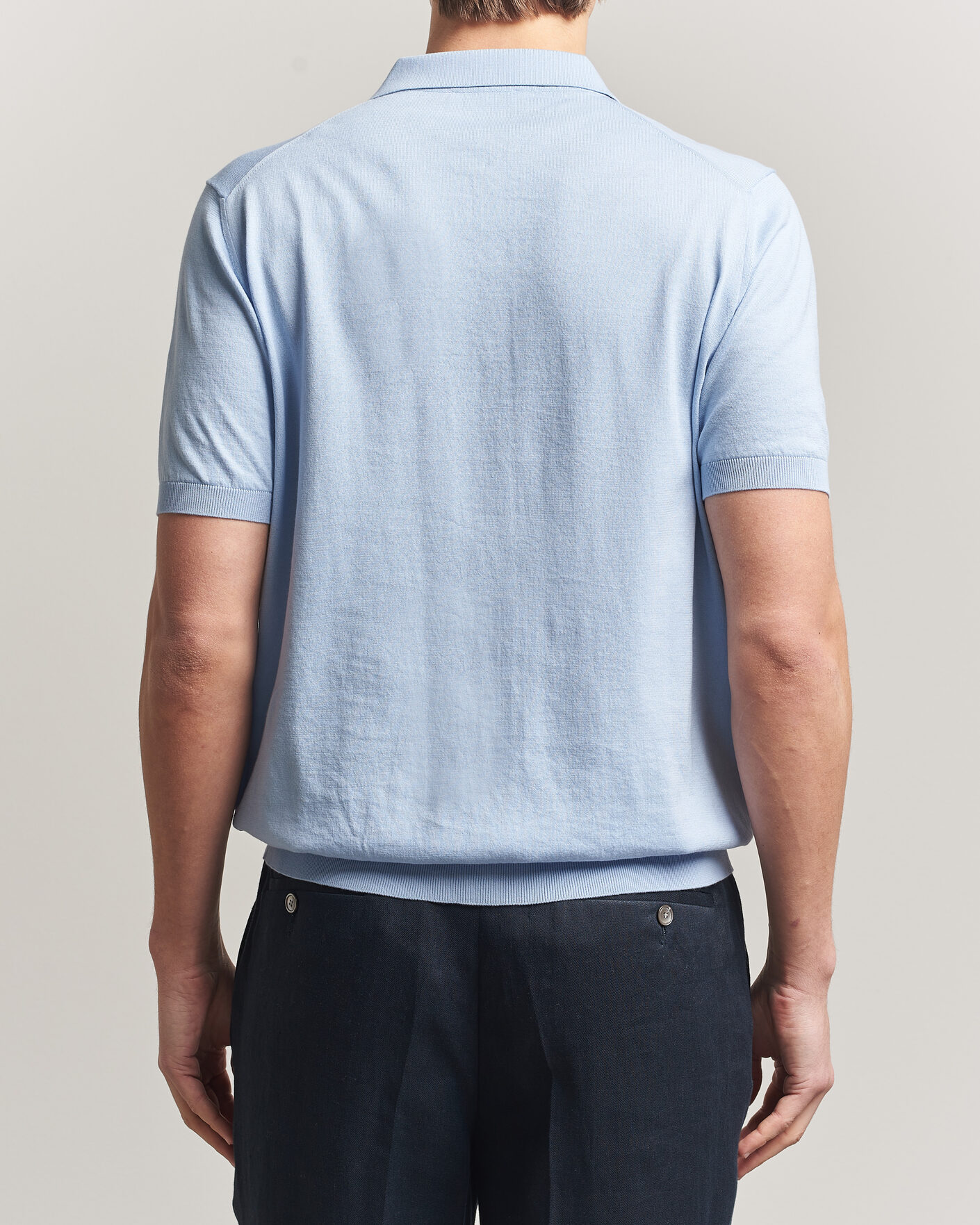 Men | Polo Shirts | Piacenza Cashmere | Short Sleeve Knitted Polo Light Blue