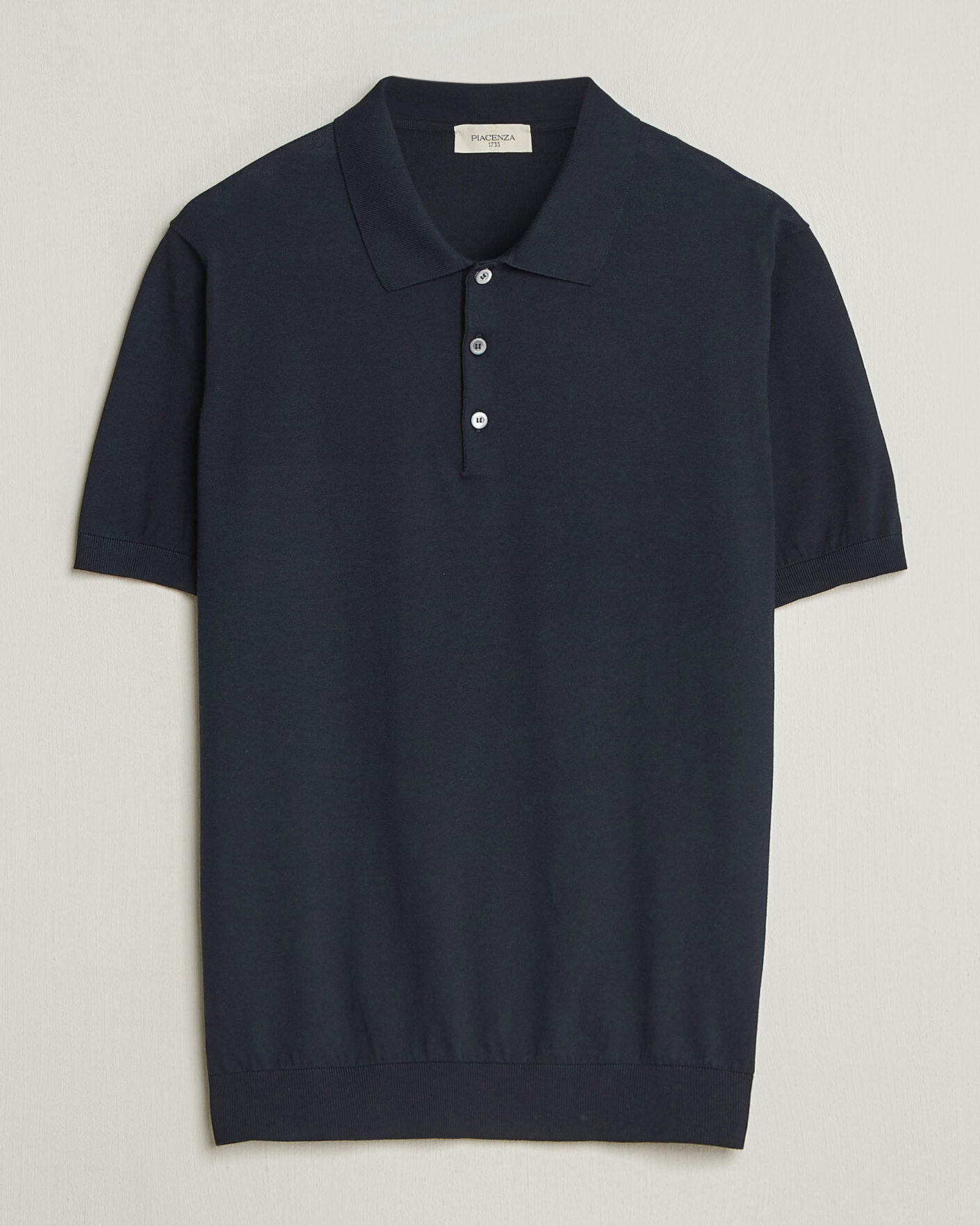 Men | Polo Shirts | Piacenza Cashmere | Short Sleeve Knitted Polo Navy