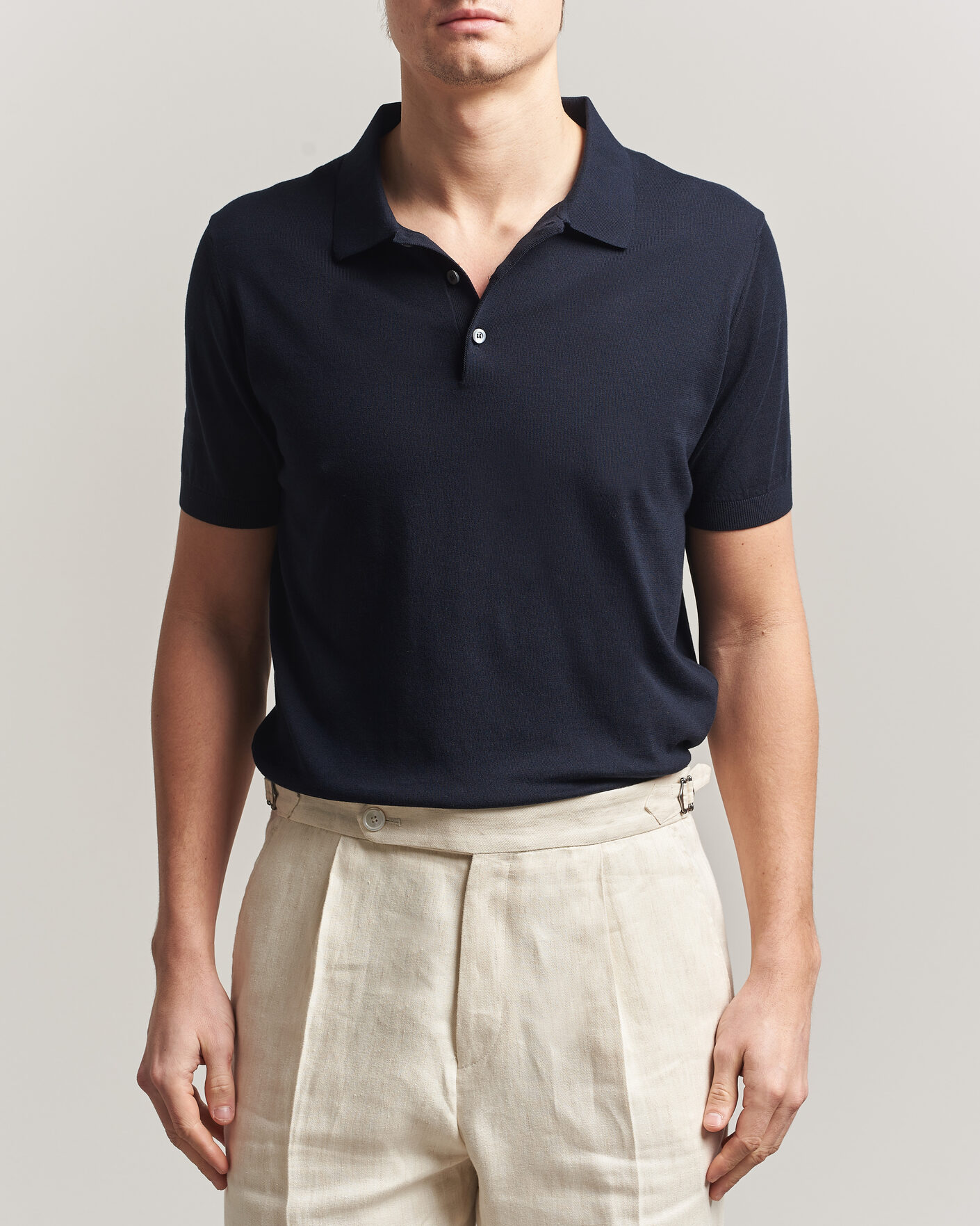 Men | Polo Shirts | Piacenza Cashmere | Short Sleeve Knitted Polo Navy