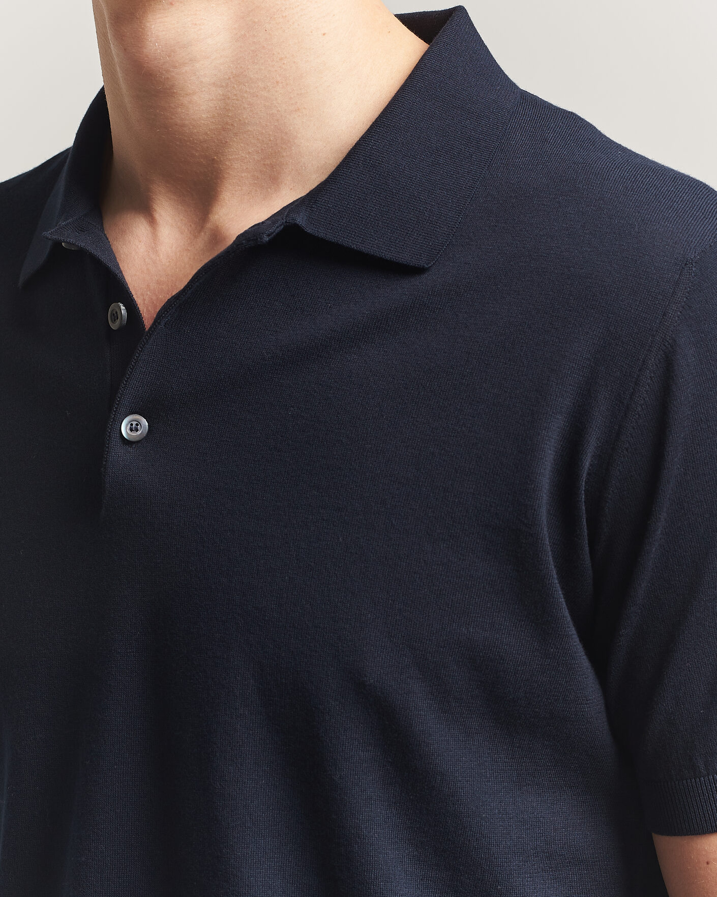 Men | Polo Shirts | Piacenza Cashmere | Short Sleeve Knitted Polo Navy