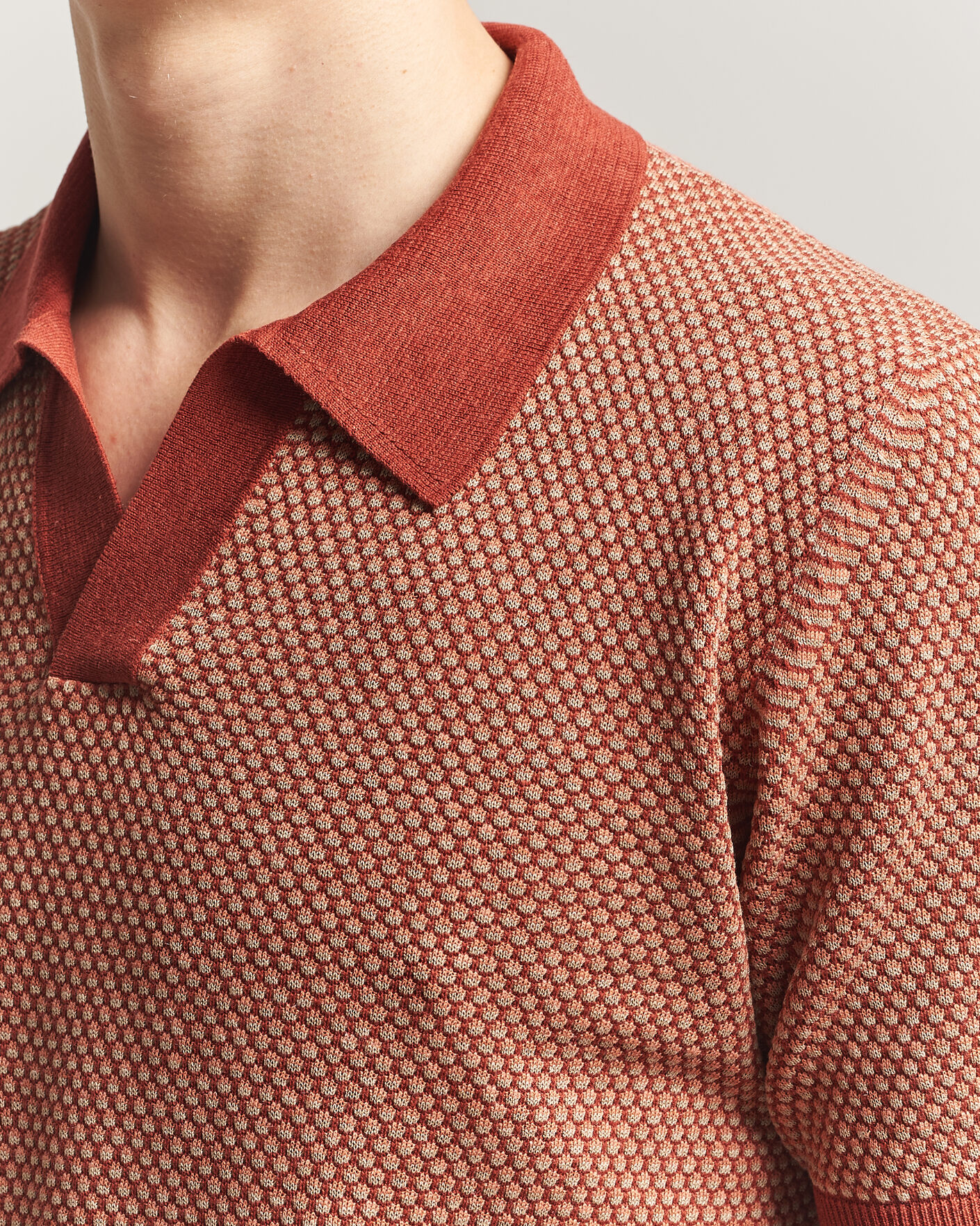 Men | Polo Shirts | Piacenza Cashmere | Silk/Linen Honeycomb Knitted Polo Red
