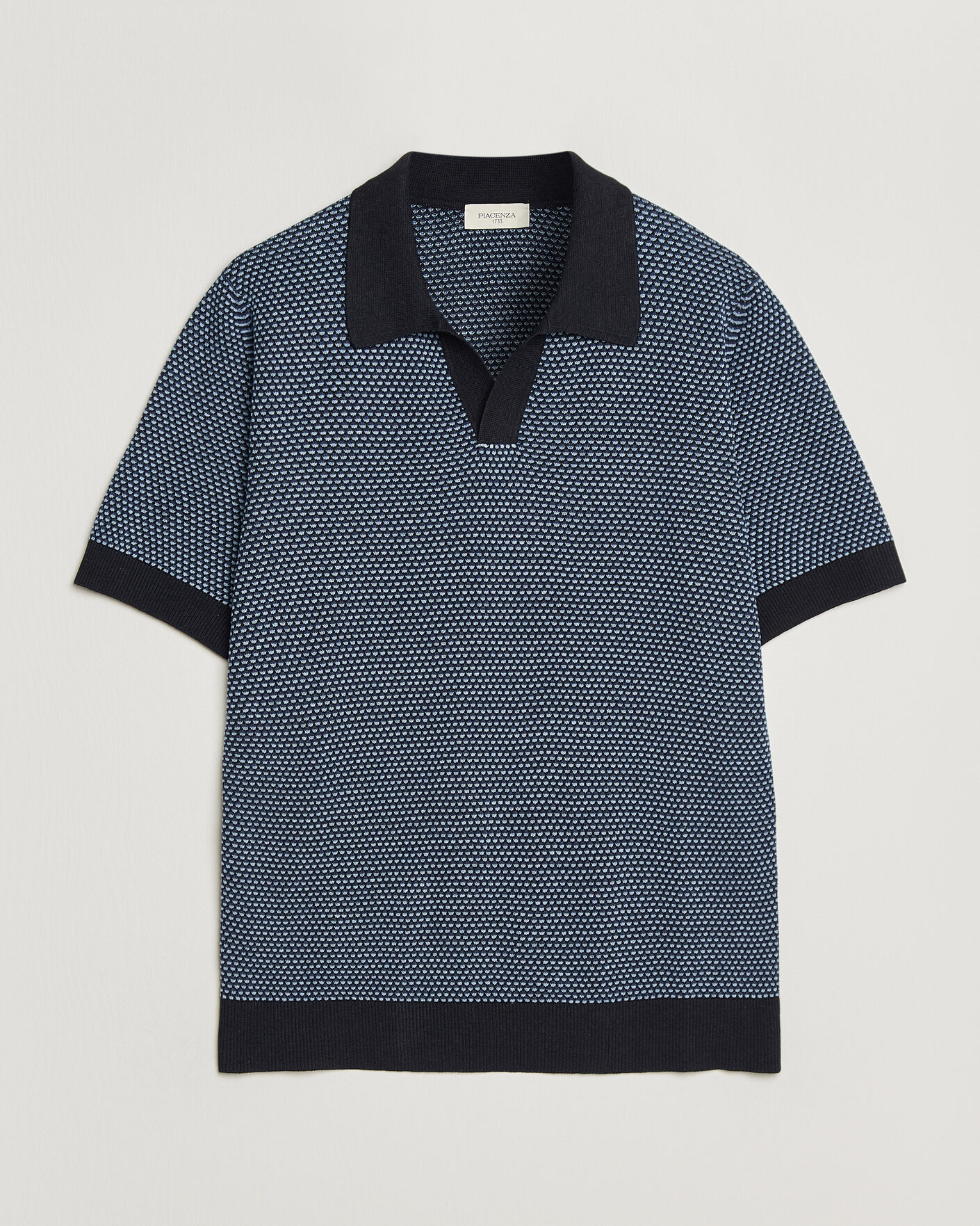 Men | Polo Shirts | Piacenza Cashmere | Silk/Linen Honeycomb Knitted Polo Navy