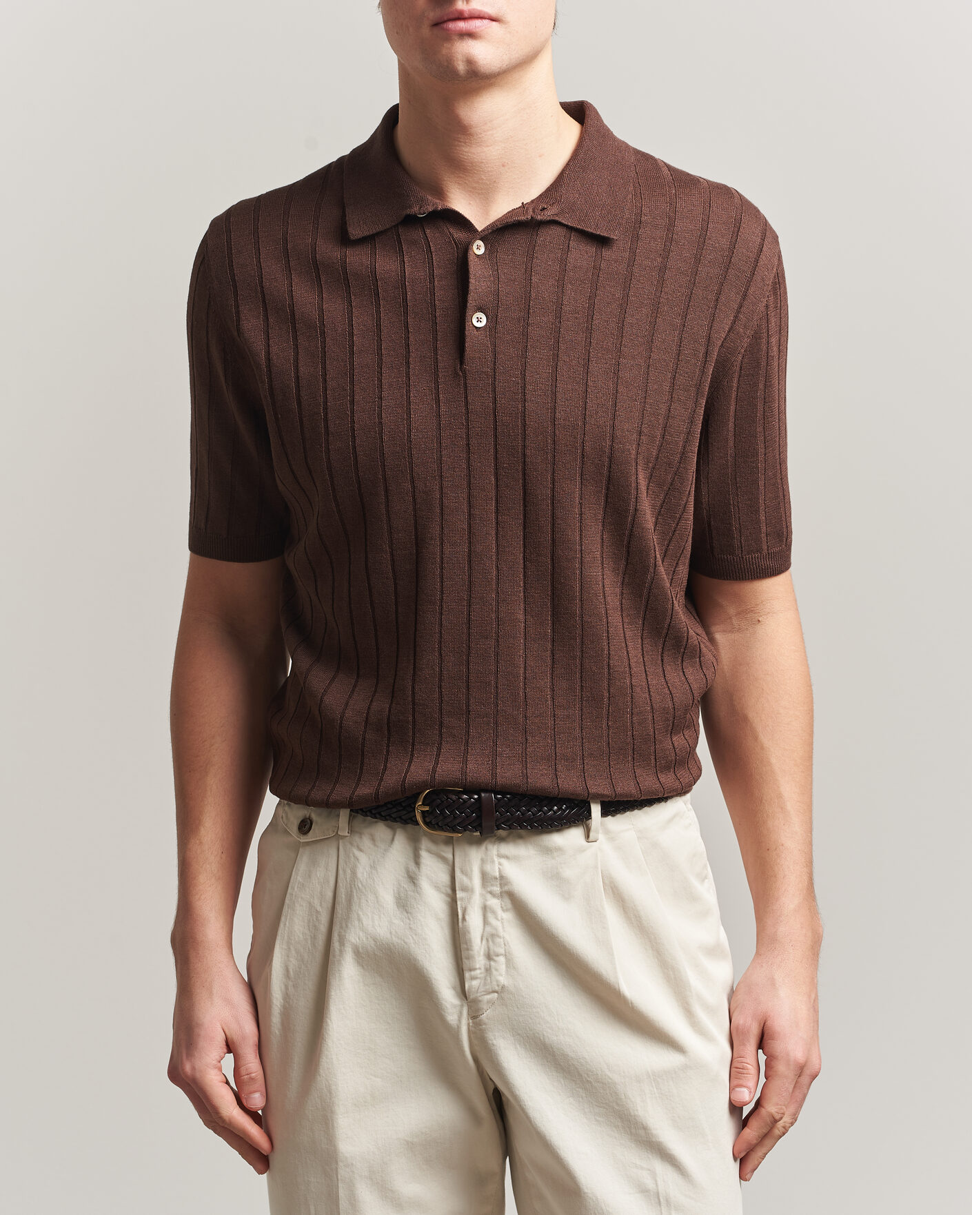 Men | Polo Shirts | Boglioli | Short Sleeve Knitted Rib Polo Brown