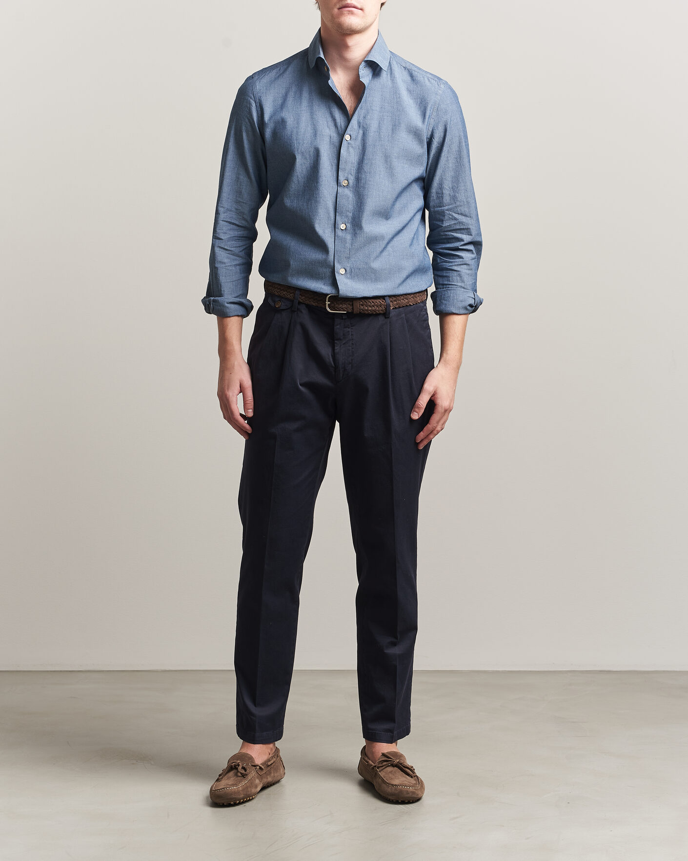 Men | Shirts | Boglioli | Chambray Shirt Medium Blue