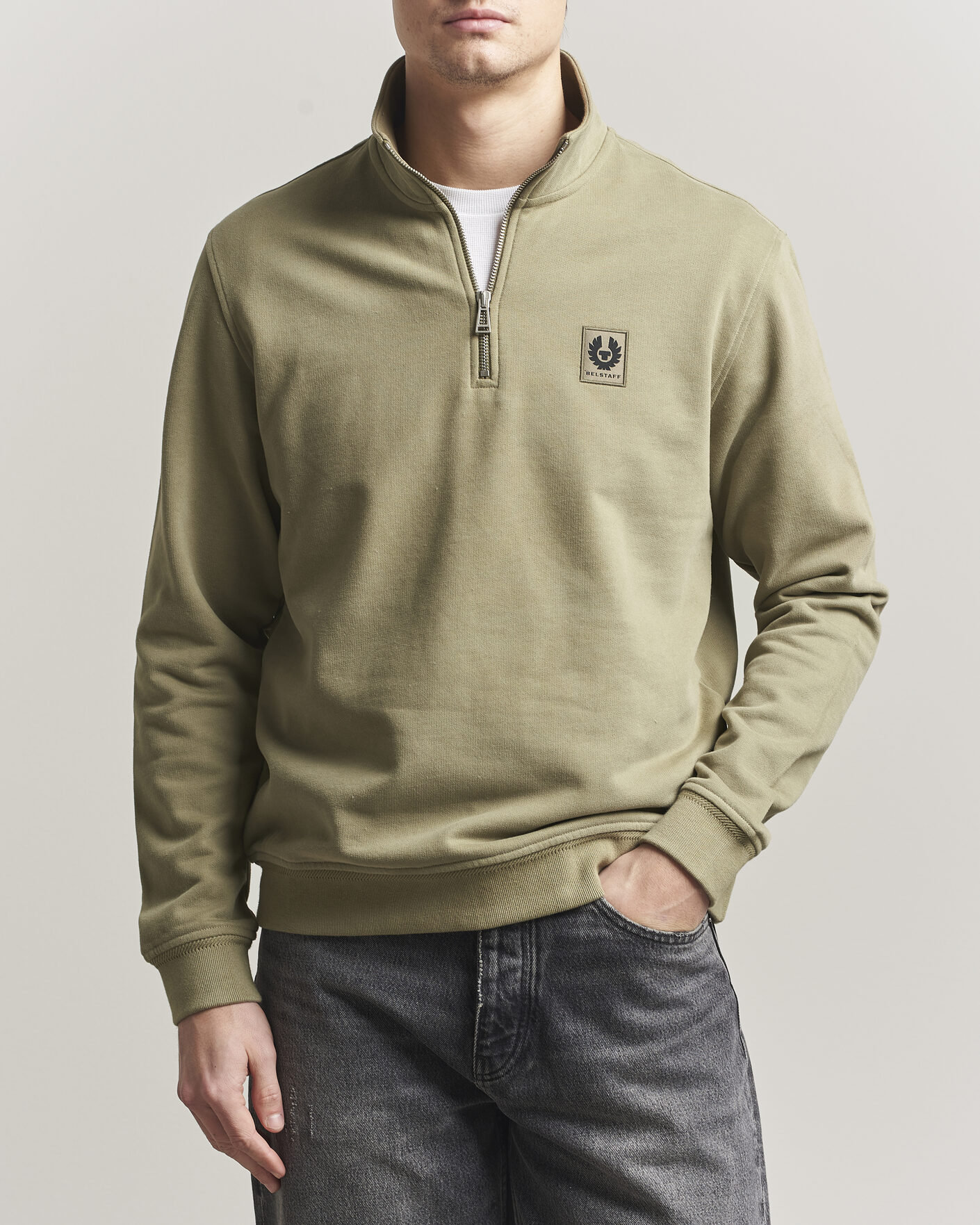Men | Sweaters & Knitwear | Belstaff | Signature Half Zip Sweatshirt Fatigue Green