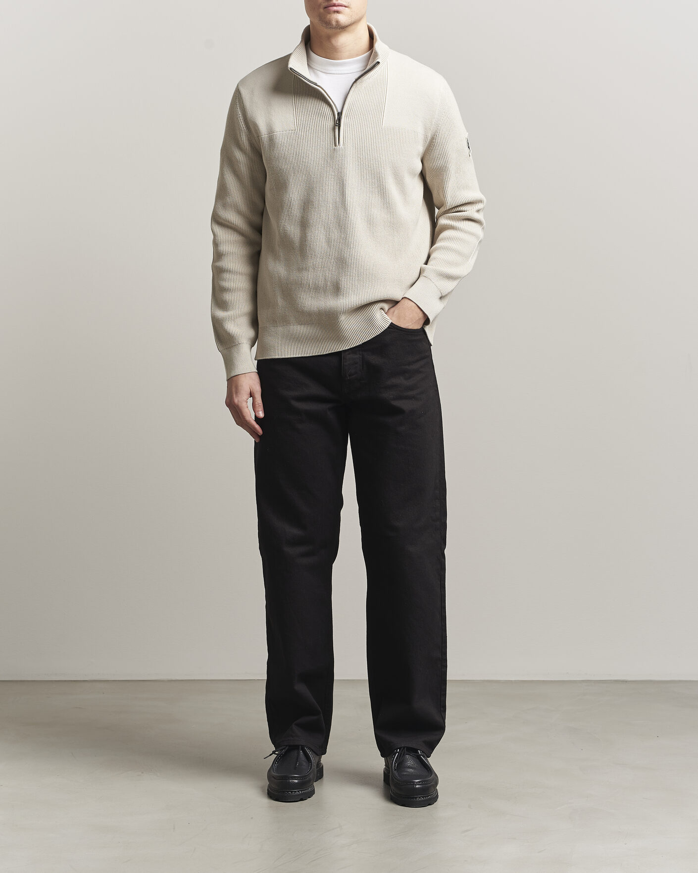Men | Sweaters & Knitwear | Belstaff | Commander Half Zip Silver Birch