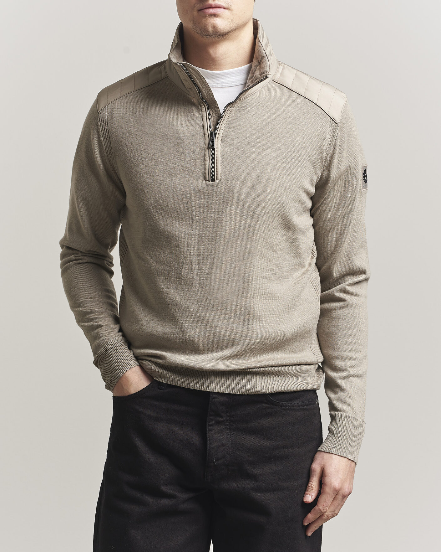 Men | Sweaters & Knitwear | Belstaff | Klimington Knitted Half Zip Dark Sand