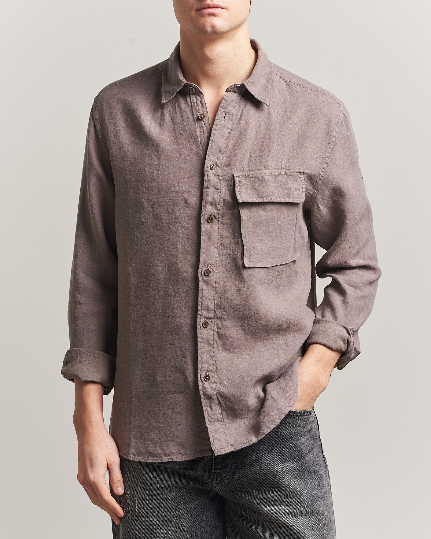 Men | Shirts | Belstaff | Scale Linen Shirt Asphalt