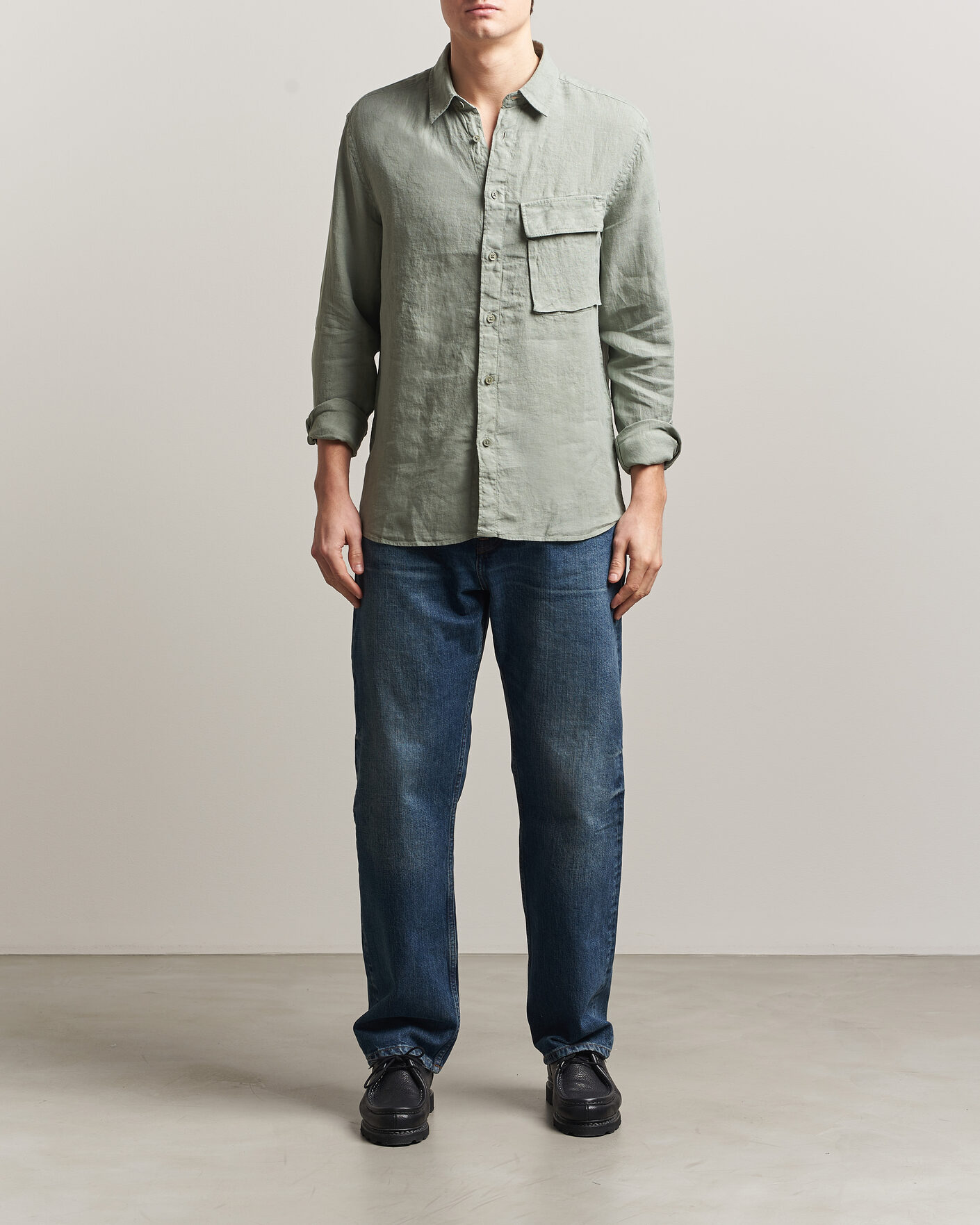 Men | Shirts | Belstaff | Scale Linen Shirt Lichen