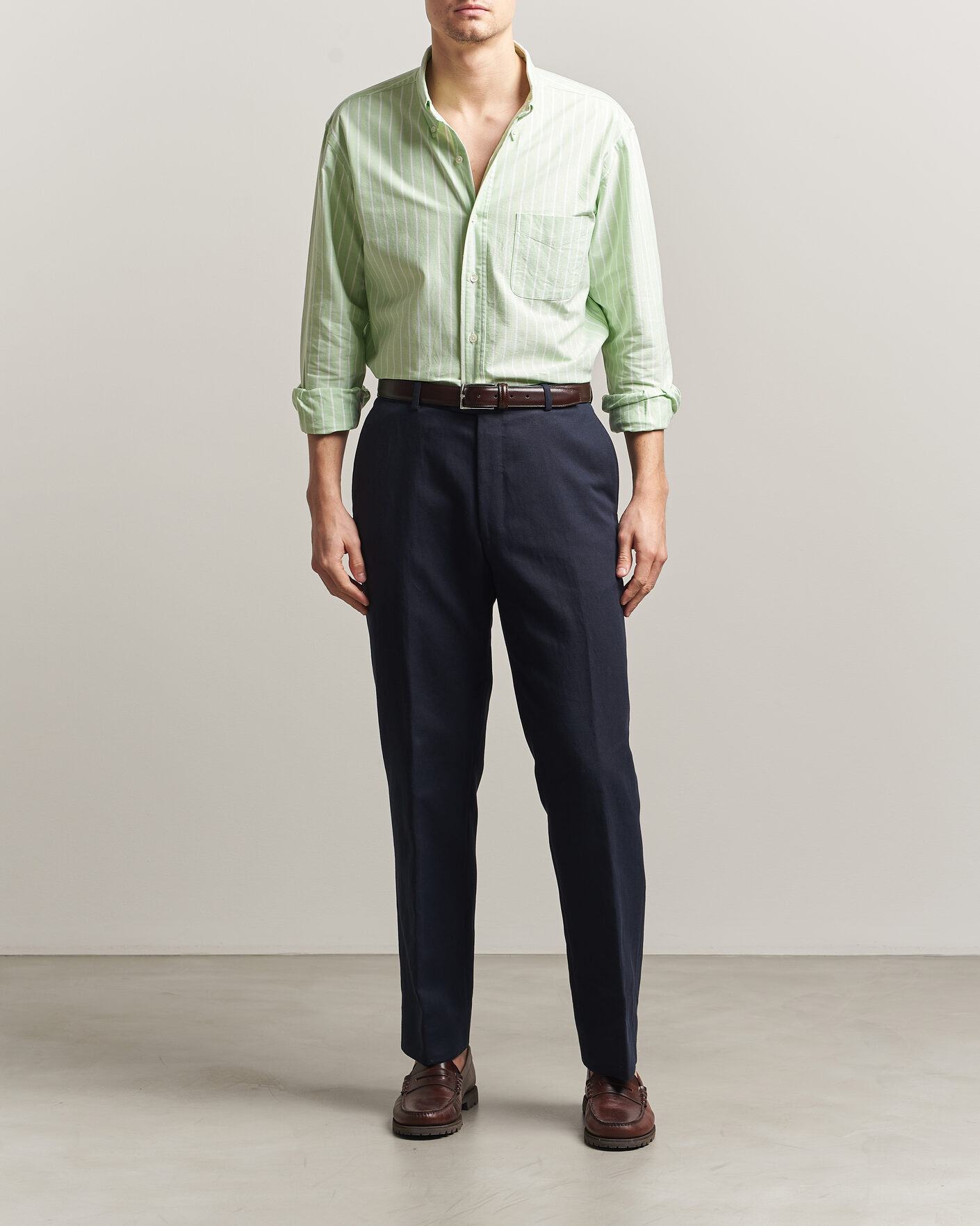 Men | Shirts | Kamakura Shirts | Vintage Ivy Oxford BD Shirt Green Blazer Stripe