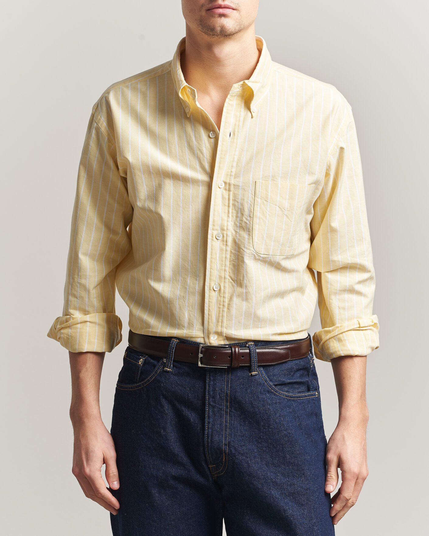 Men | Shirts | Kamakura Shirts | Vintage Ivy Oxford BD Shirt Yellow Blazer Stripe