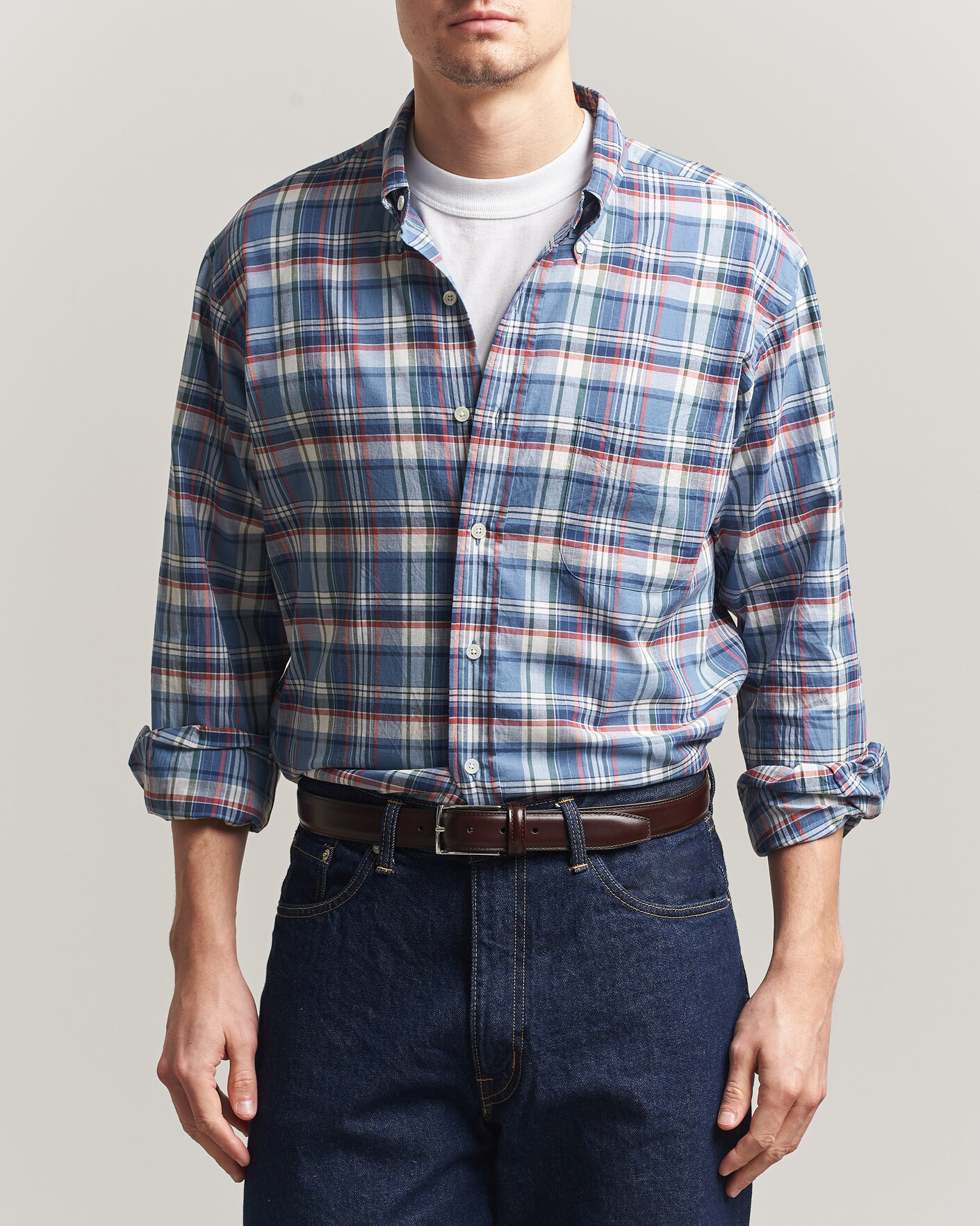 Men | Shirts | Kamakura Shirts | Vintage Ivy Button Down Shirt Blue Madras