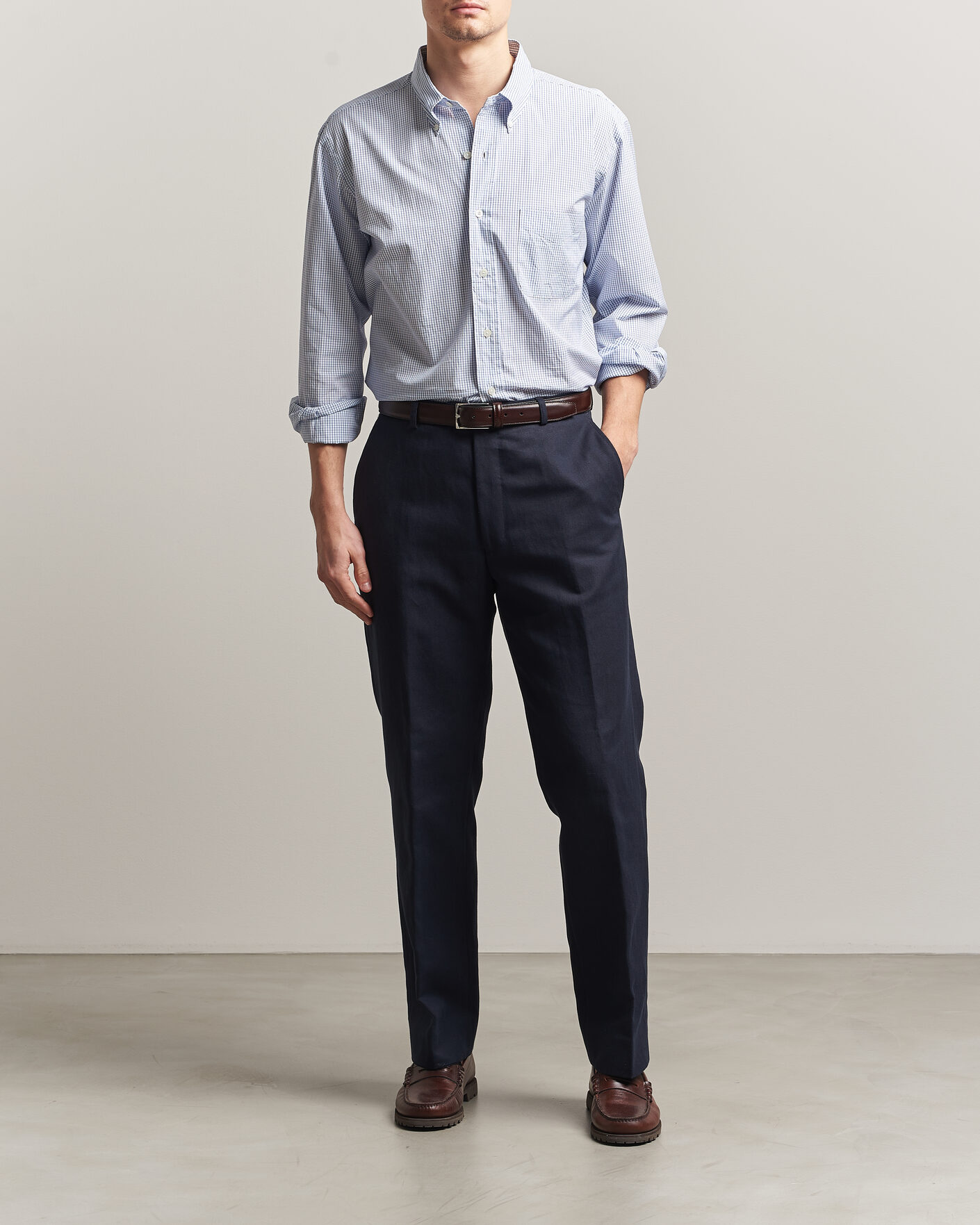 Men | Shirts | Kamakura Shirts | Vintage Ivy Button Down Shirt Blue Check