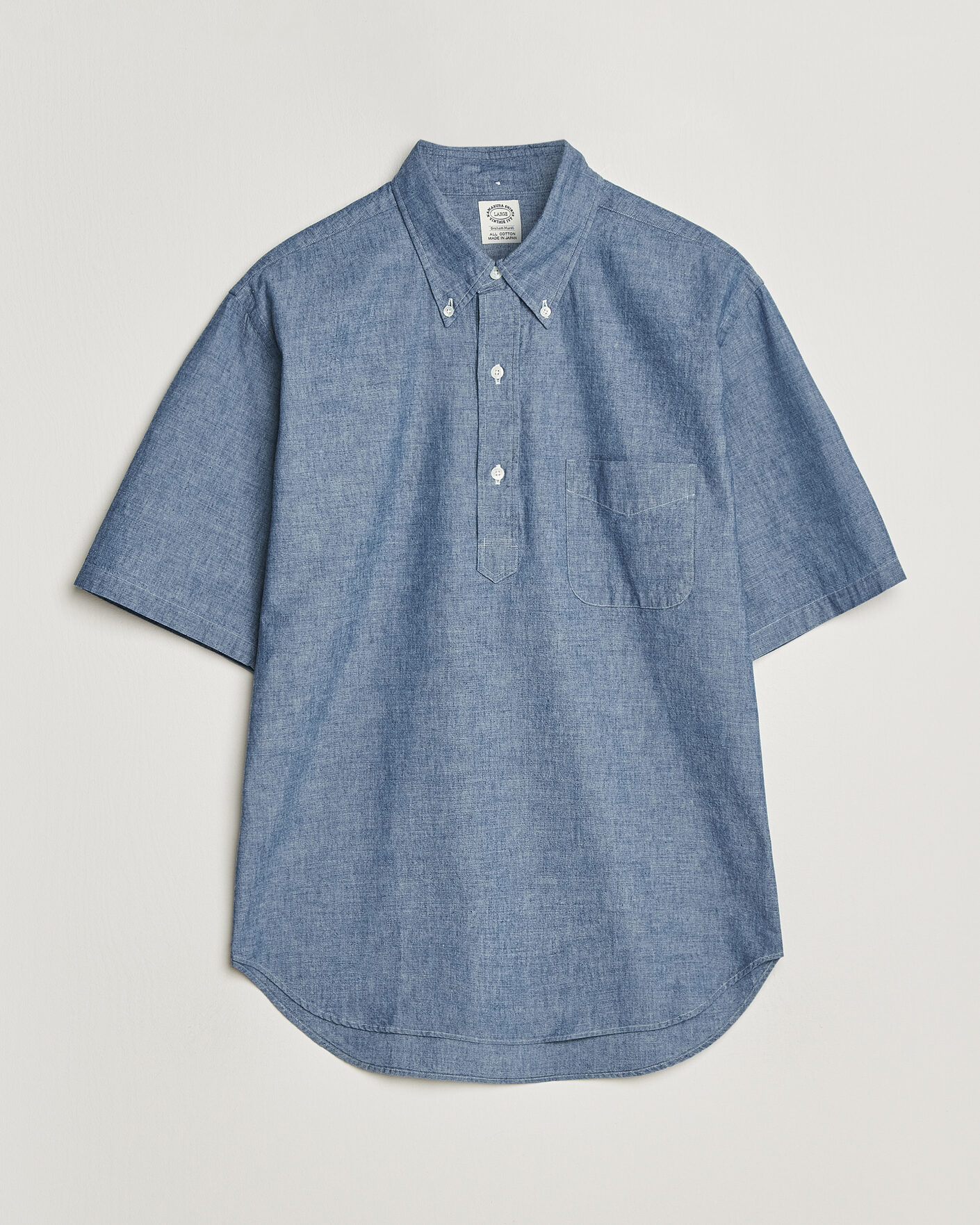 Men | Shirts | Kamakura Shirts | Vintage Ivy Half Sleeve Chambray Popover Blue