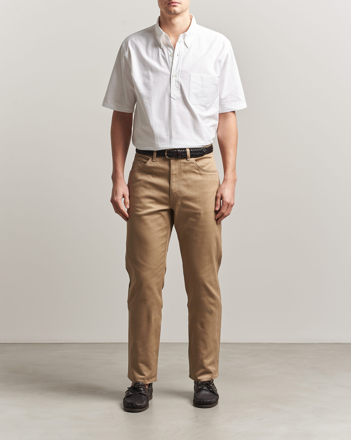 Men | Shirts | Kamakura Shirts | Vintage Ivy Half Sleeve Oxford Popover White